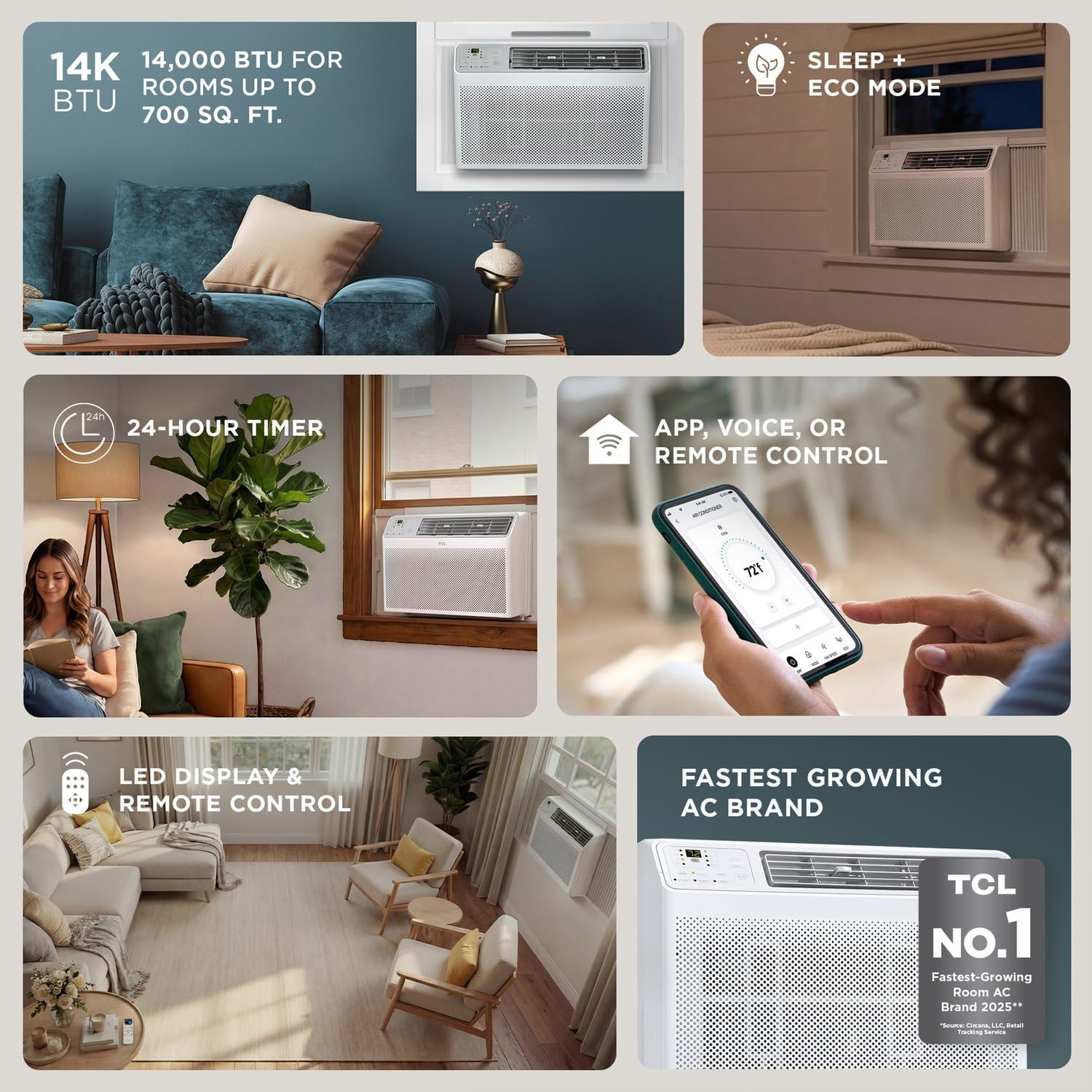 H14W35W 14,000 BTU Smart Window Air Conditioner, AC Unit, Fan & Dehumidifier, 70