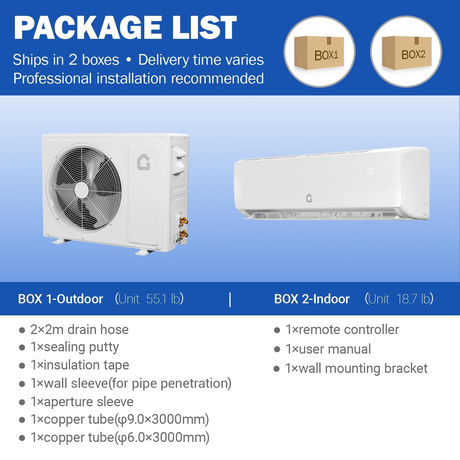 12000 BTU Mini Split Air Conditioner w/Heat Pump System 6 Modes 230V 750 Sq. Ft