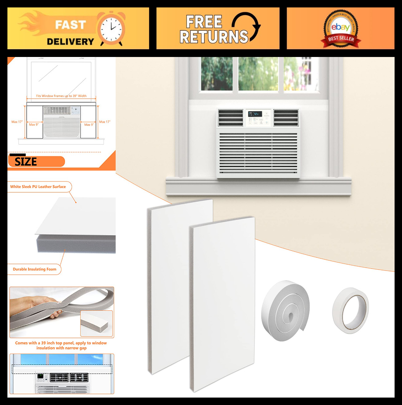 Window Air Conditioner Insulated Foam Panels – Winter Surround Insulation, Top S