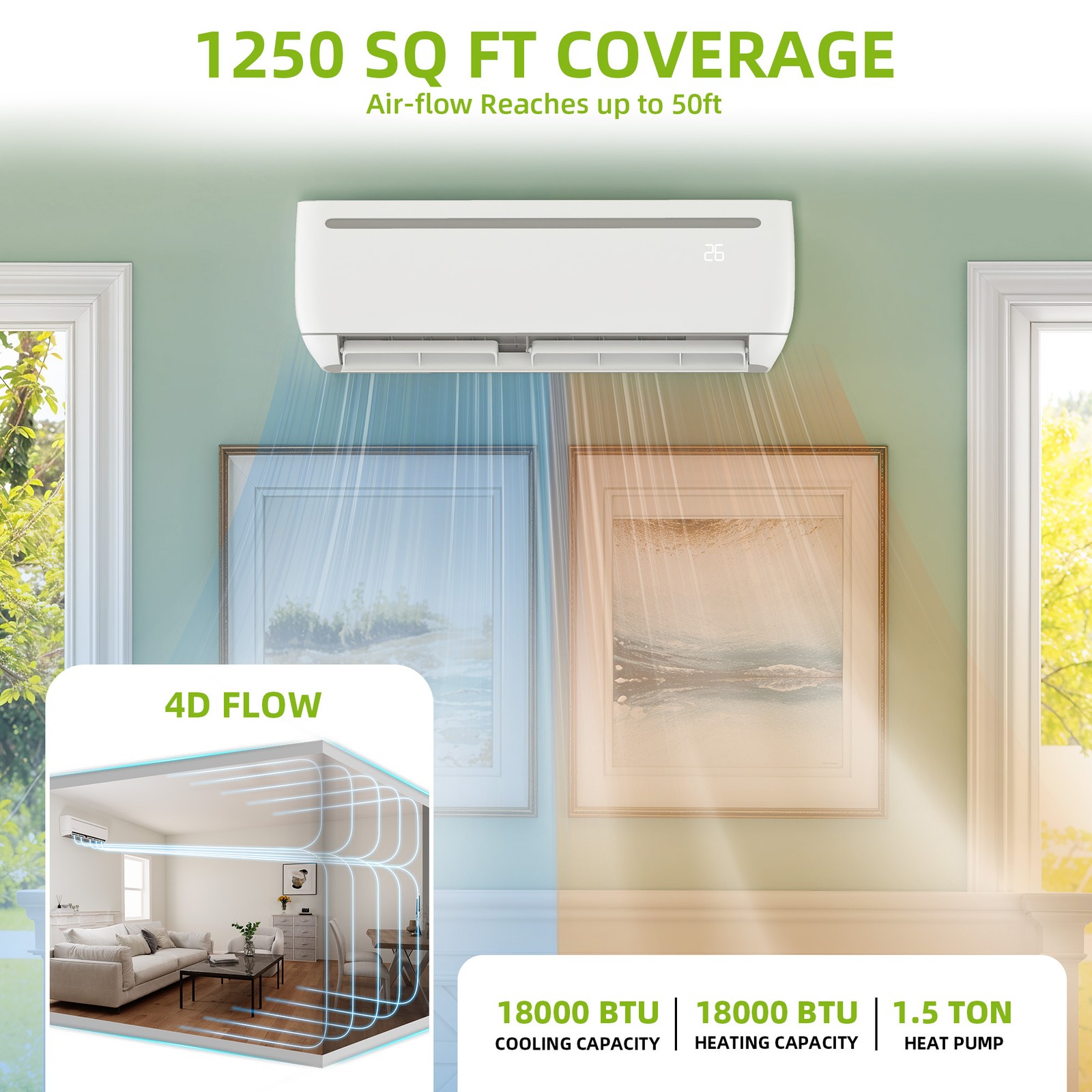 Sureaity 18000 BTU Mini Split Air Conditioner Heat Pump System 19 SEER2 208-230