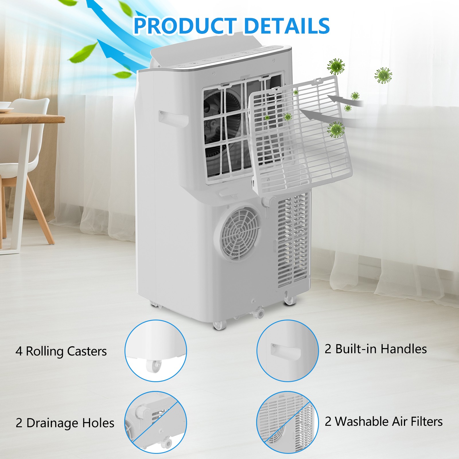 14,000 BTU Portable Air Conditioner 3-In-1 AC Unit w/ Dehumidifier & Fan, Remote
