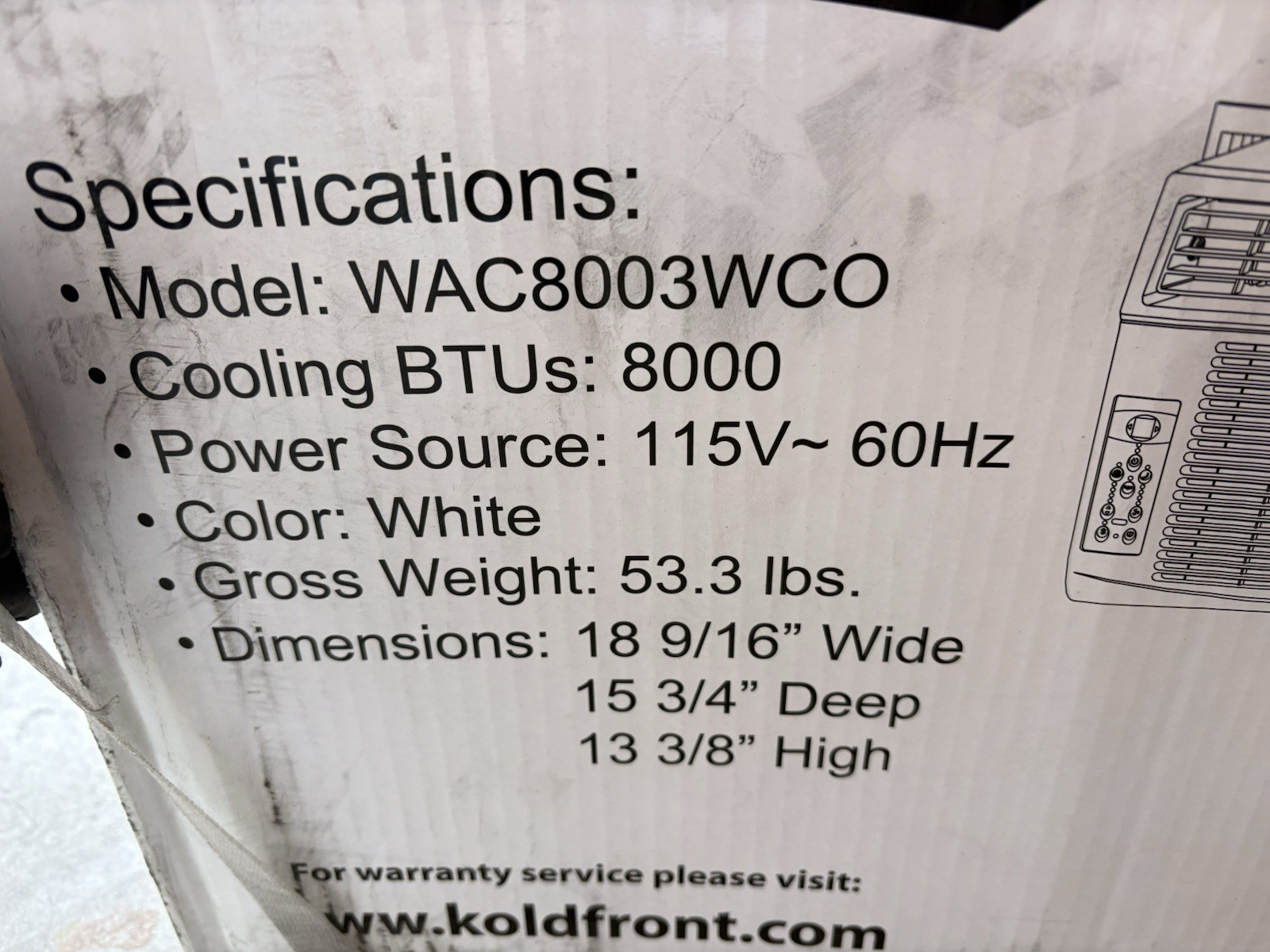 Koldfront WAC8003WCO 8000 BTU 115V Window Air Conditioner