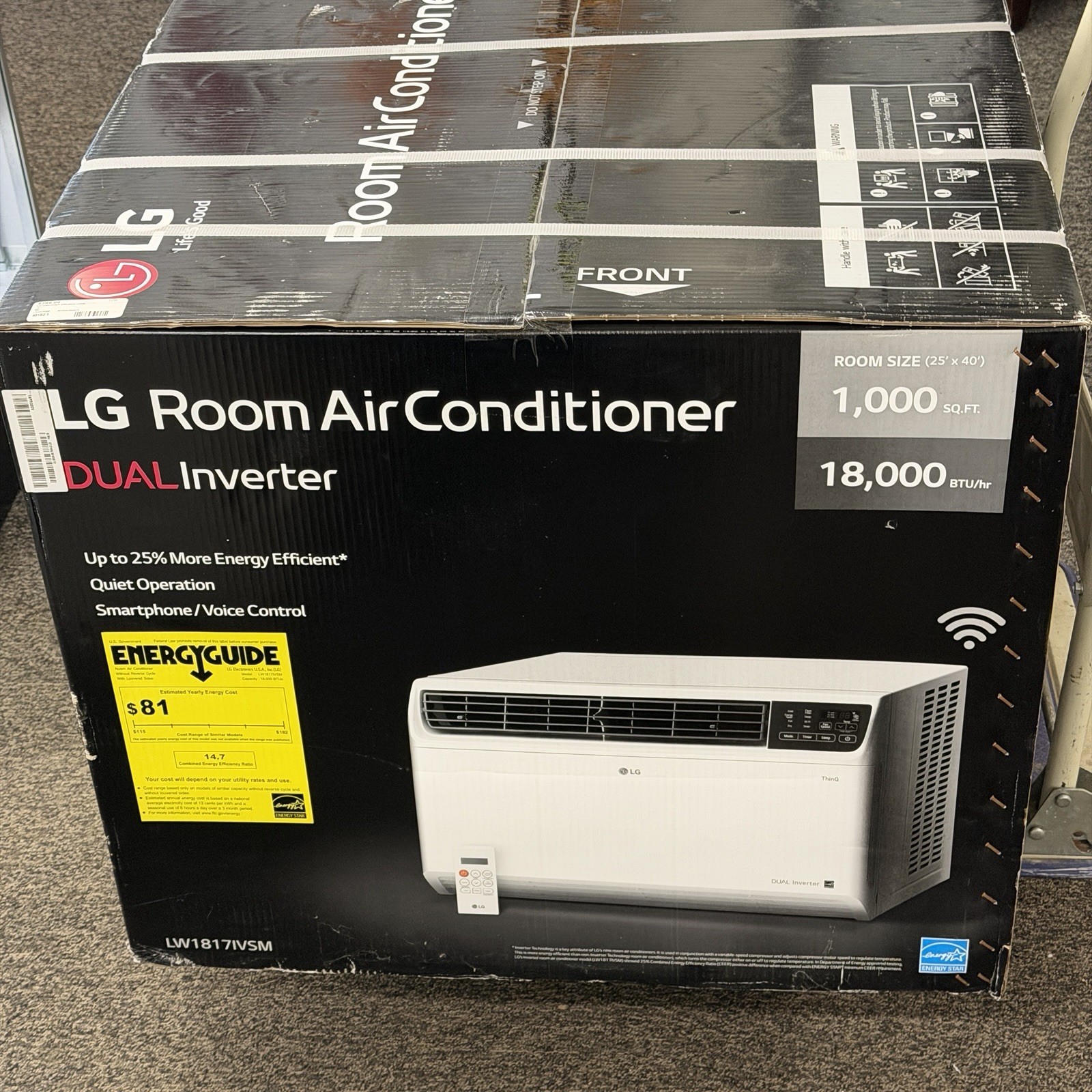 LG 18,000 BTU DUAL INVERTER, SMART WI-FI ENABLED WINDOW AC – WHITE