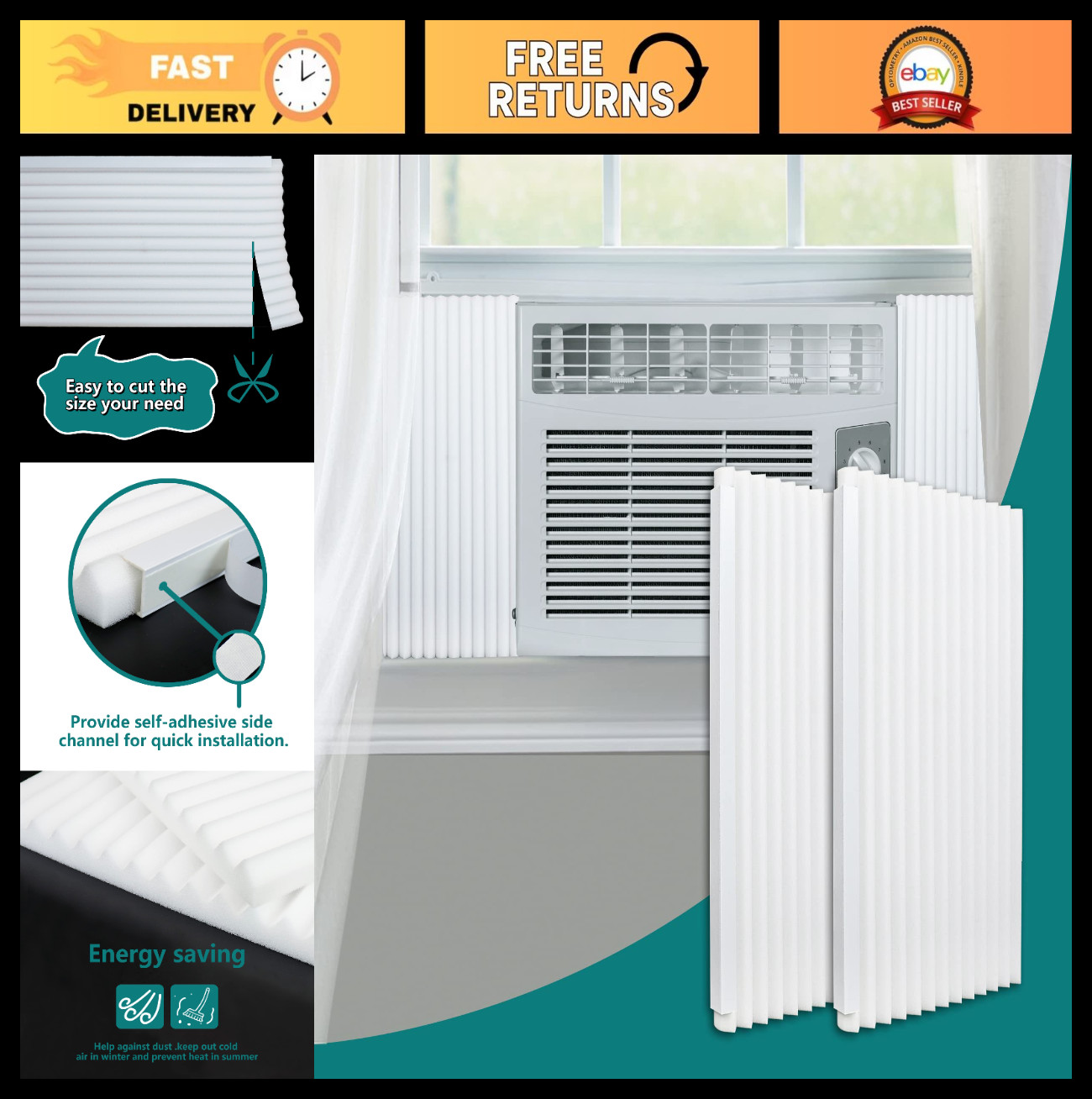Window Air Conditioner Insulation Foam Panels Kit, 17″x9″x7/8″, Energy Saver, Wh