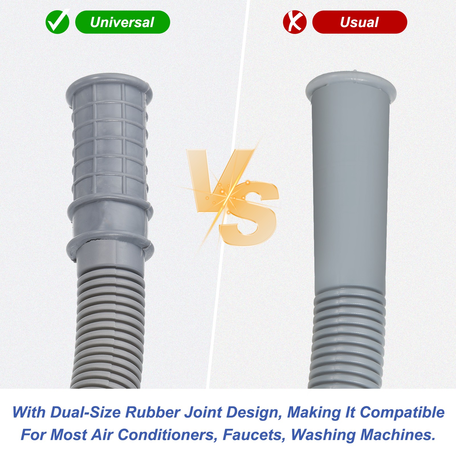 6.6Ft Air Conditioner Drain AC Drain Connector Hose with Clamp Gray 2Set