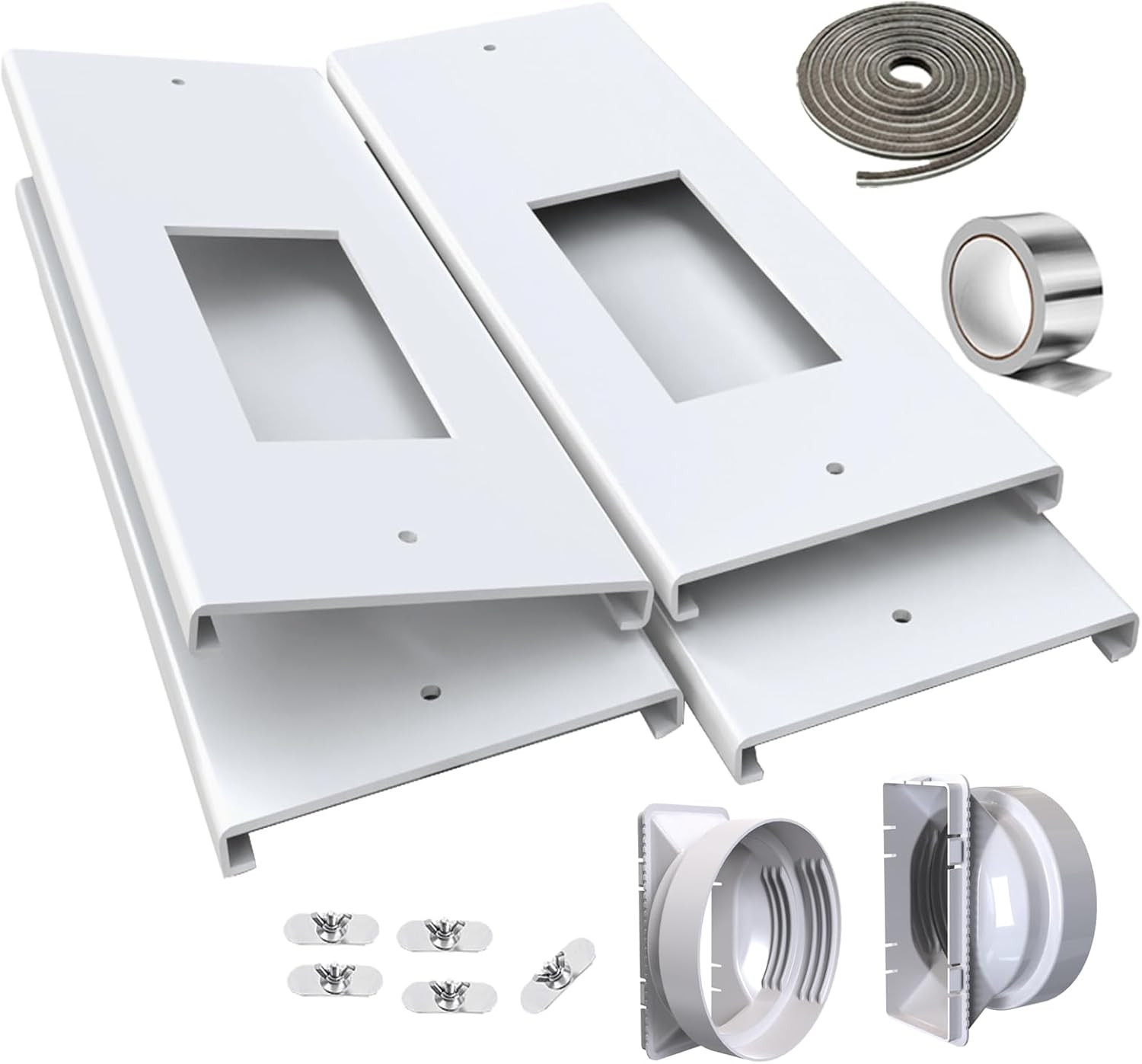 Dual Hose Portable Air Conditioner Window Vent Kit 26-62″ Adjustable with 2 Univ