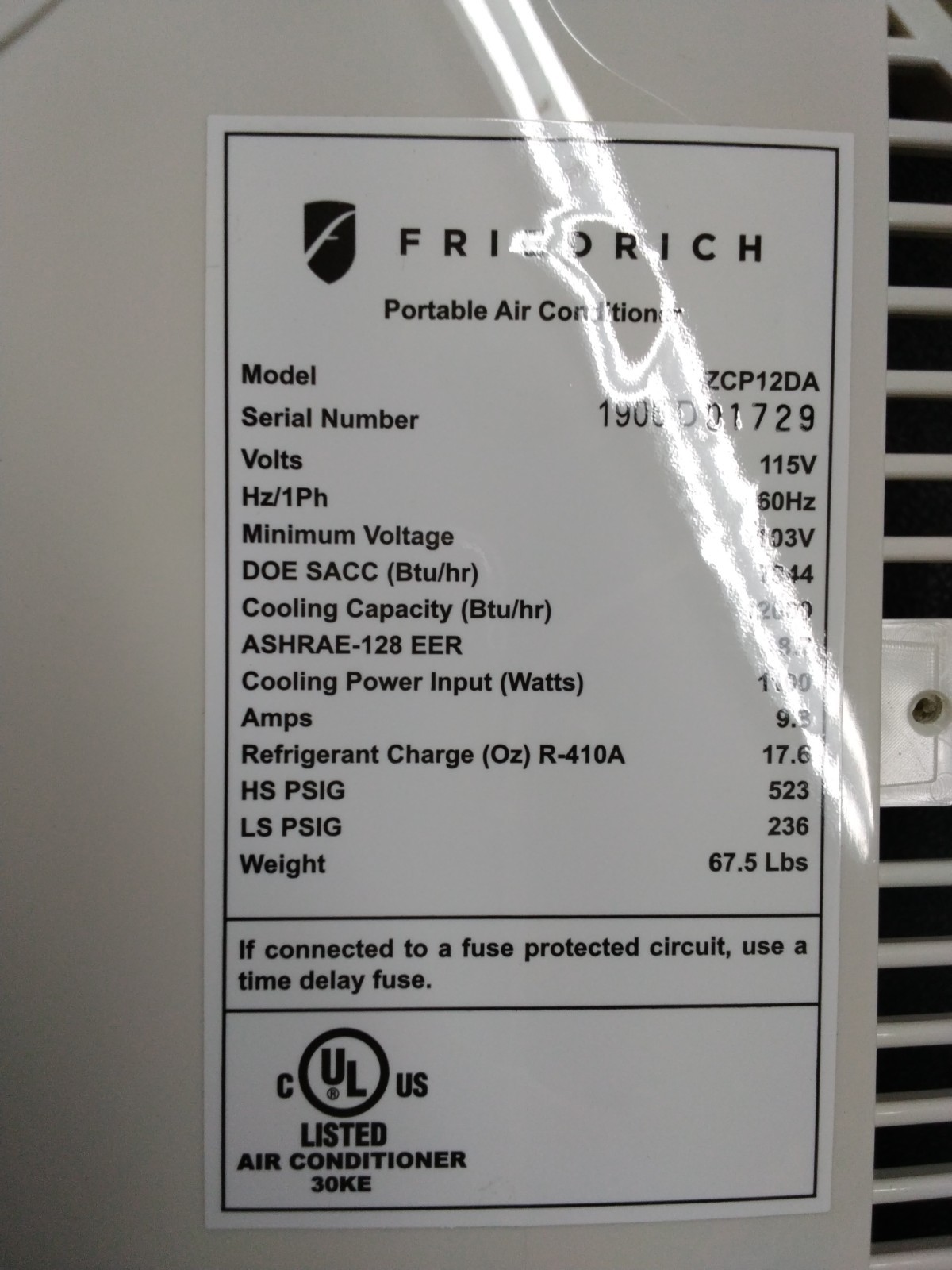 Friedrich Air-conditioning 68000090 Front Panel Genuine OEM New