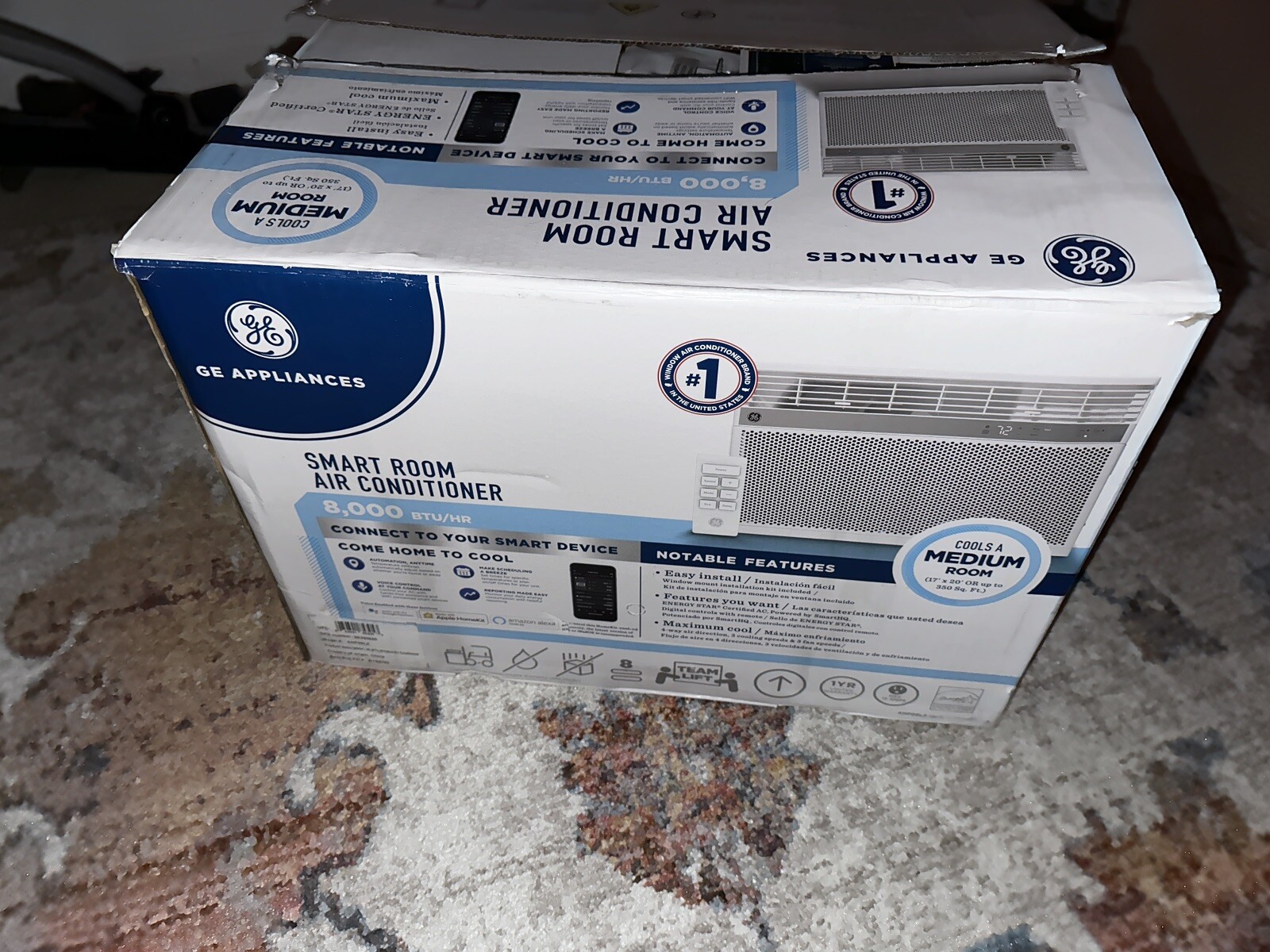GE 8,000 BTU Smart Electronic Window Air Conditioner for Medium Rooms- 350 sq ft