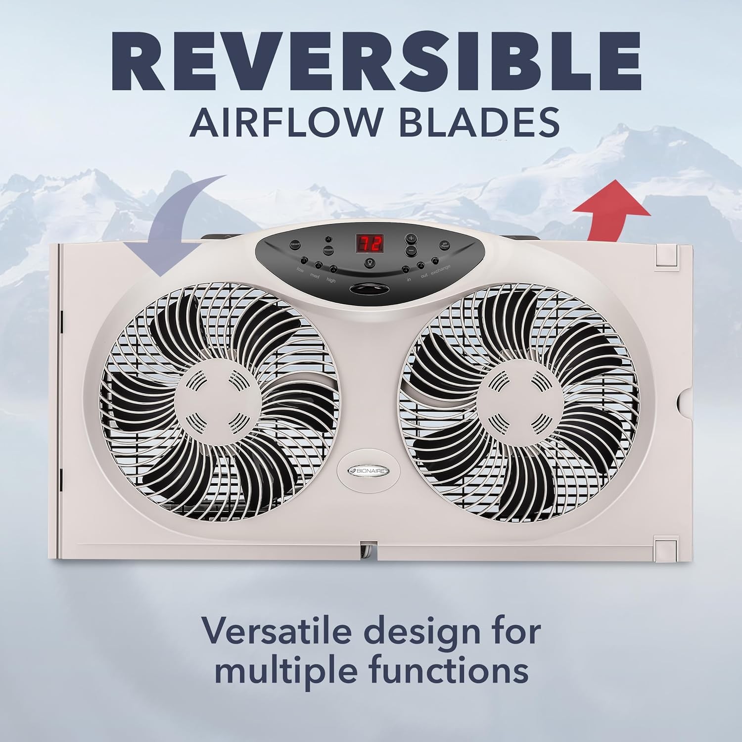 Bionaire Window Fan Reversible Airflow 3-Speed Thermostat LED Remote 24-36″