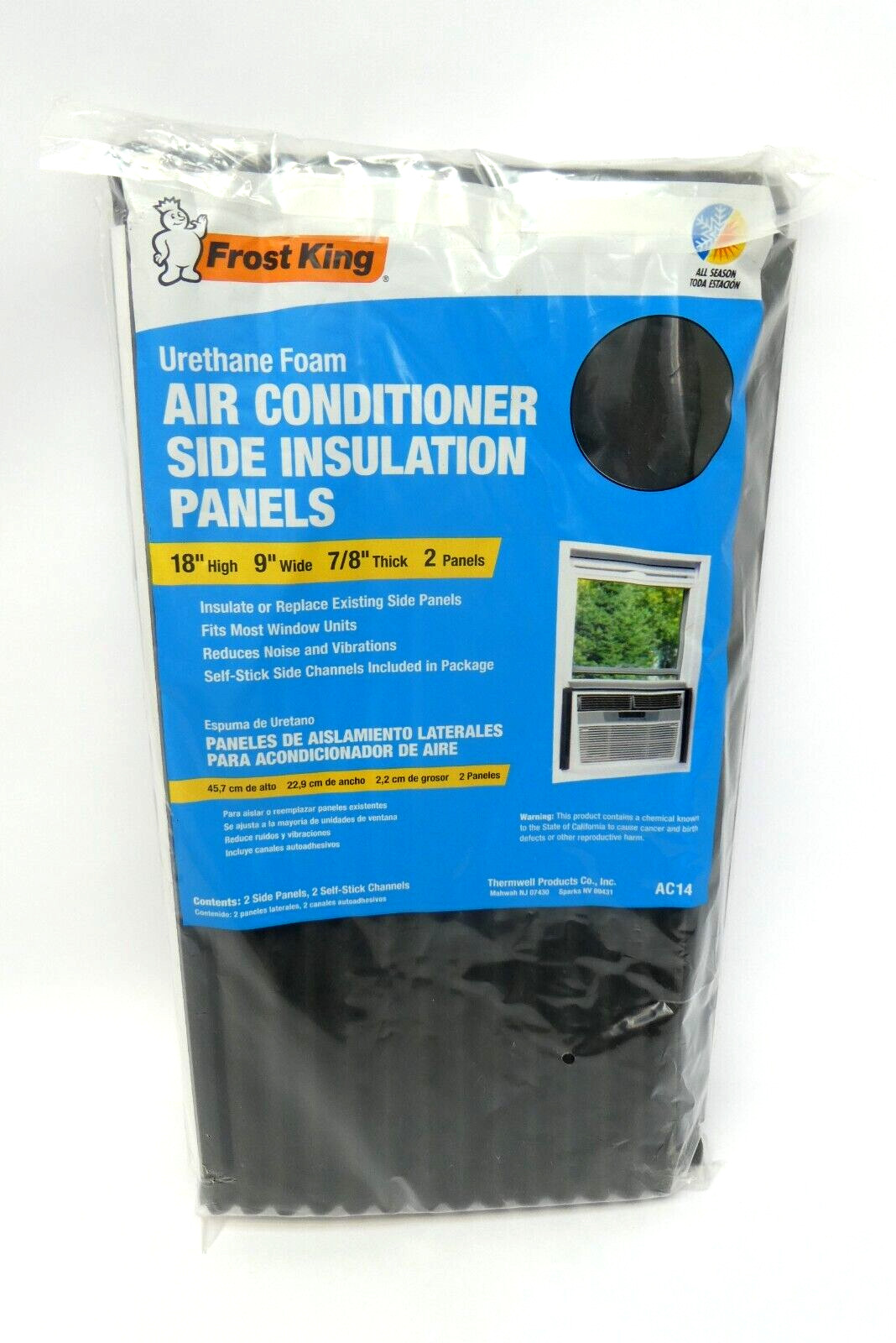 Frost King AC14 Air Conditioner Side Insulation Panels 18” x 9” x 7/8” Black
