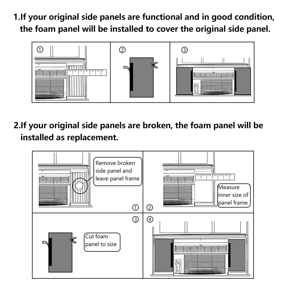 Window AC Insulation Foam Panels Kit – 2 Pack, Black, 17″x9″x7/8″ – Energy Saver