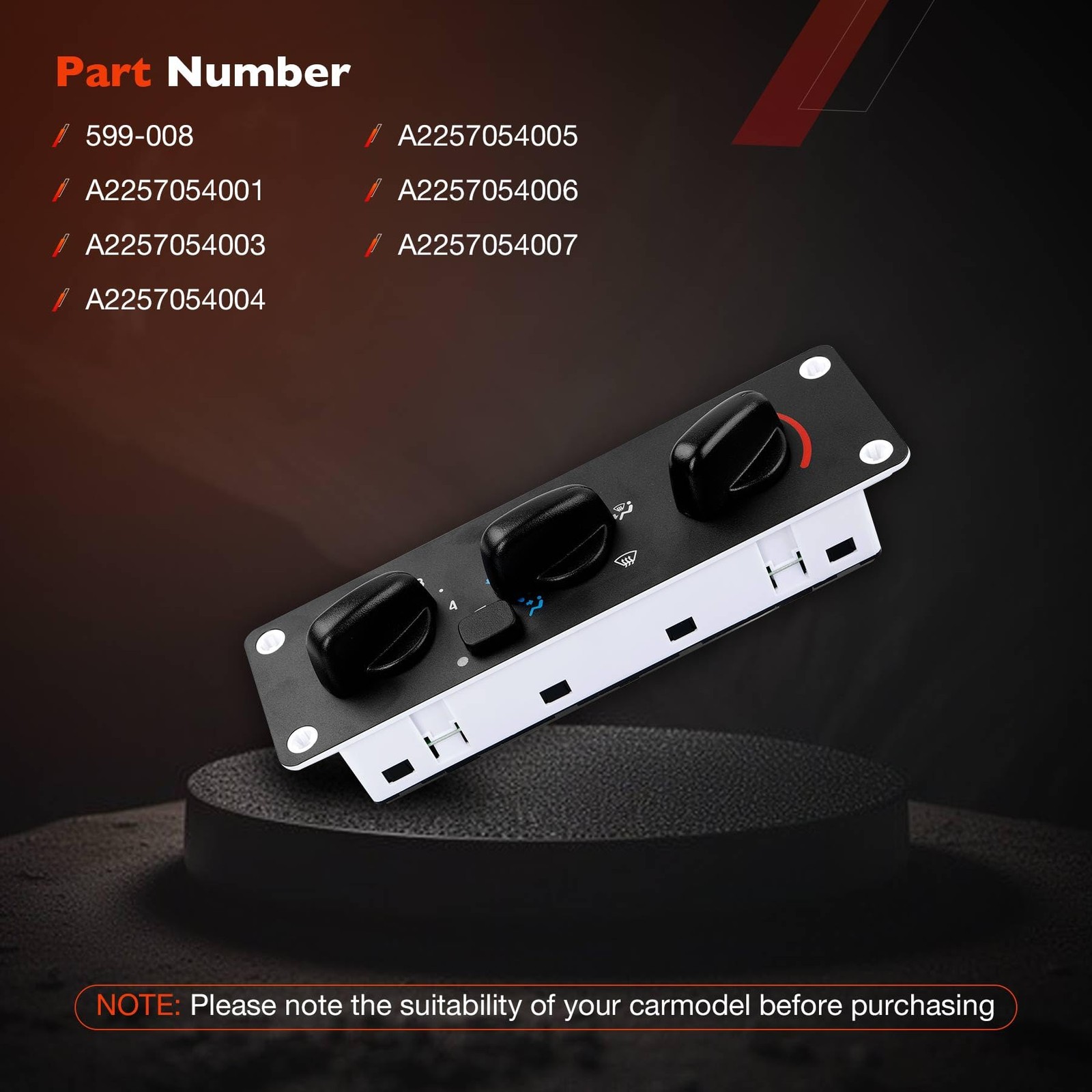 599-008 Front Climate Control Module A/C Heater Air Conditioning Panel, Black