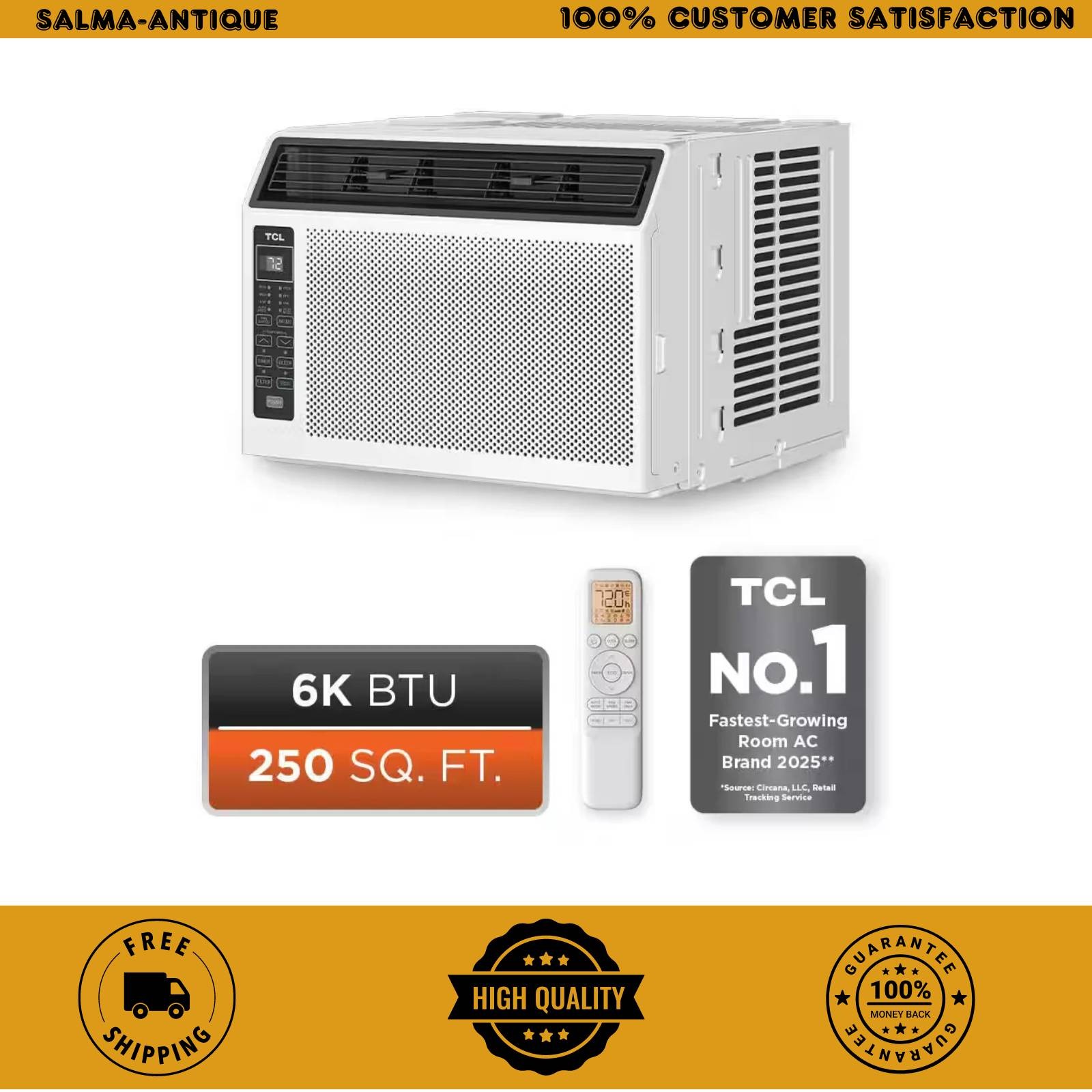 TCL 6000 BTU Window Air Conditioner 250 sq ft Remote Control 115V White T06WC3R