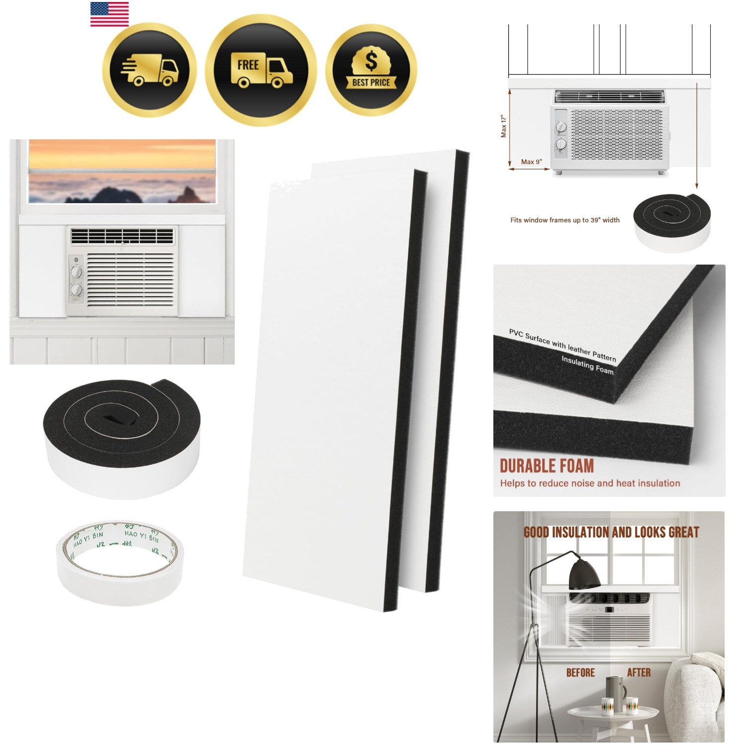 Window Air Conditioner Insulation Foam Panels, AC Side Surround Panels Kit wi…