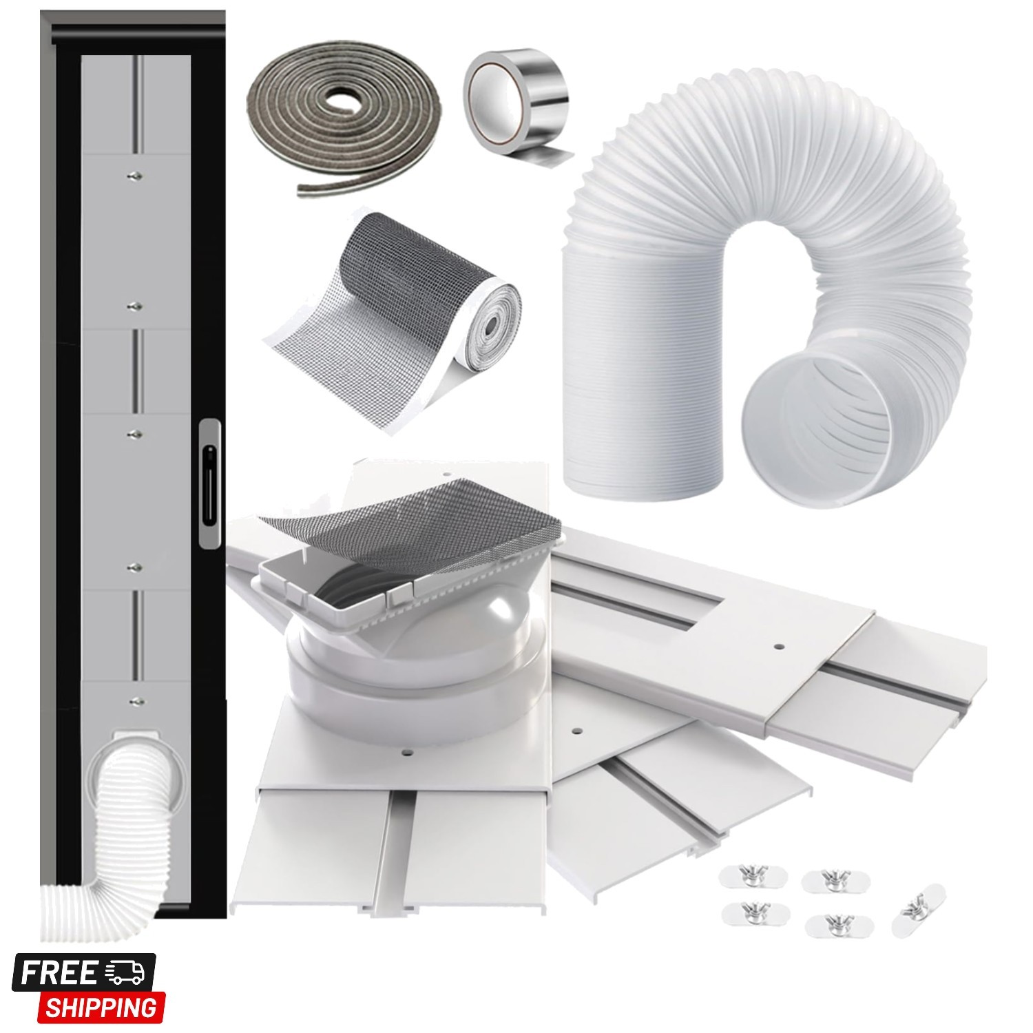 95″ Sliding Door AC Vent Kit with Φ 5.9″AC Hose Filter Screen & Weather Strip…