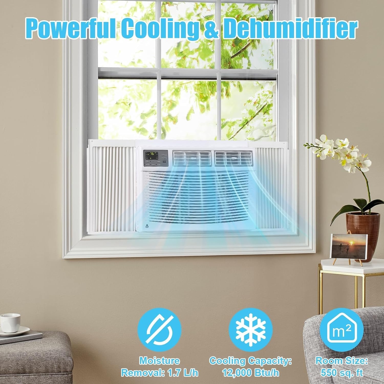 12000 BTU Window Air Conditioner 3-in-1 Cooling Fan & Dehumidifier Remote