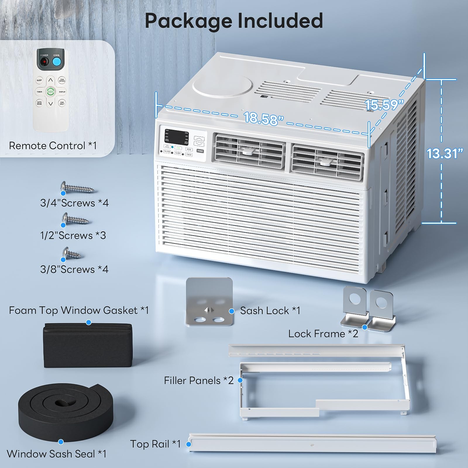 ZAFRO 8000BTU Window Air Conditioner with Remote 350 Sq Ft