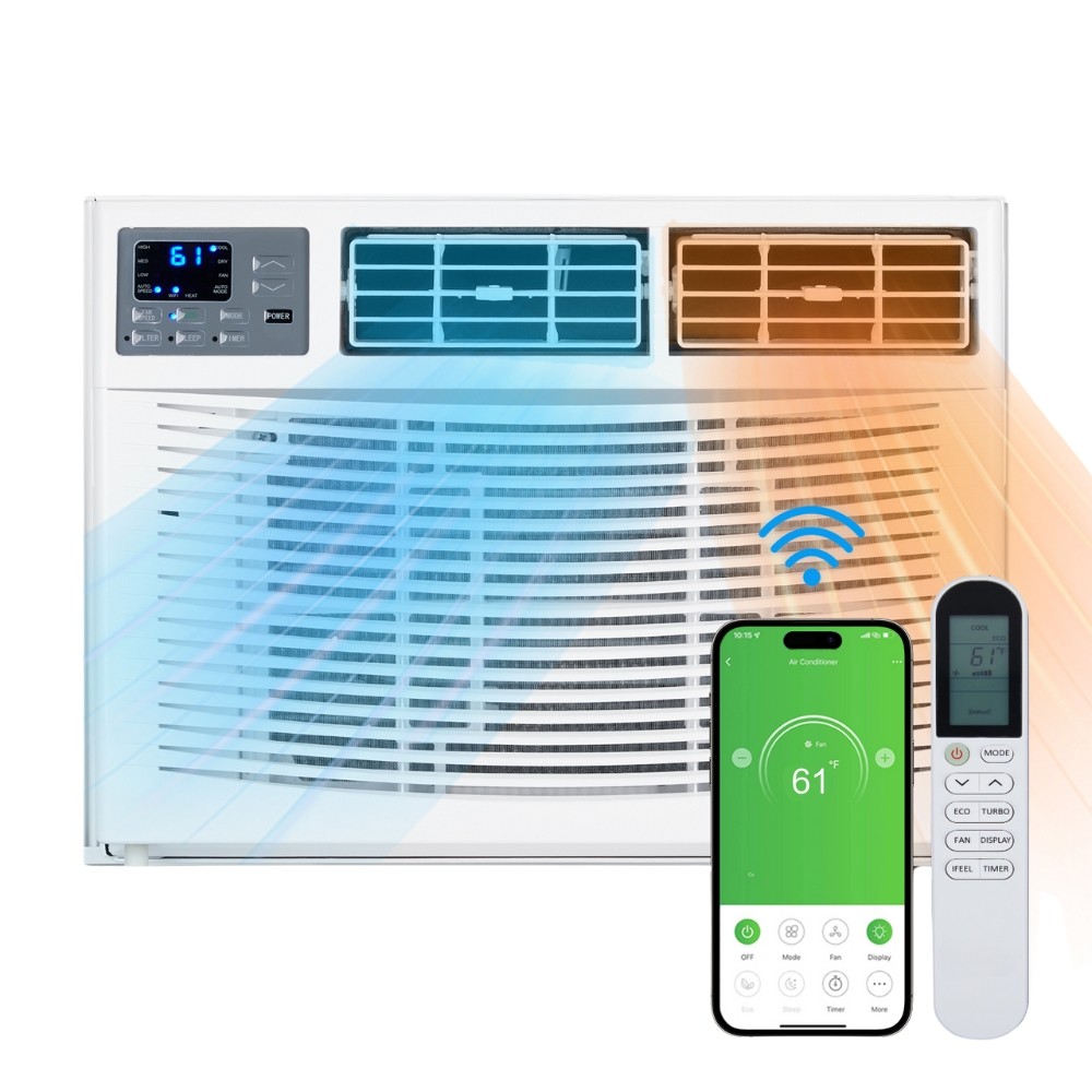 12000 BTU Window Air Conditioner with Heat, WIFI AC Unit & Heater Combo W/Remote