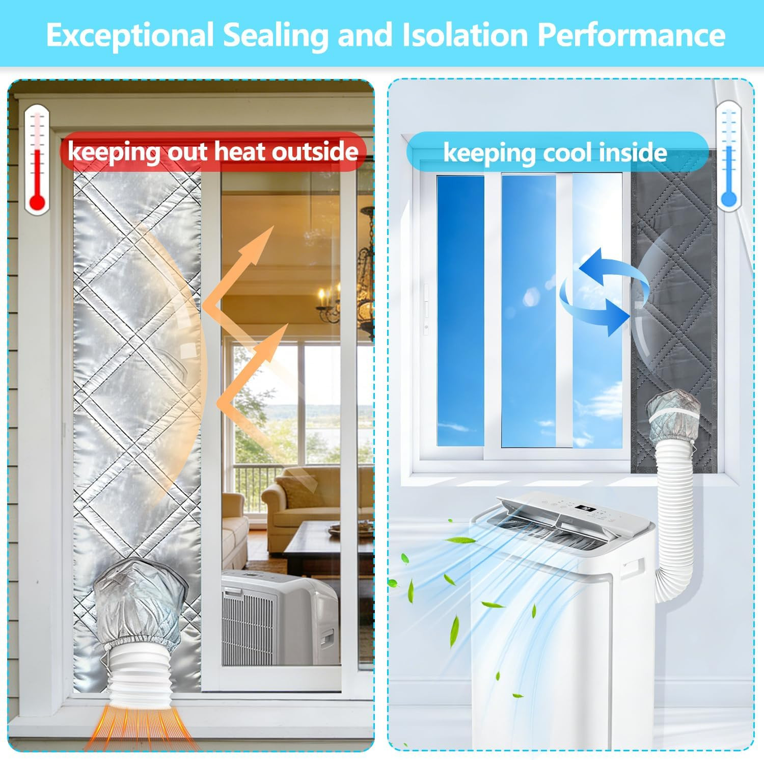 Portable AC Window Seal Kit,71″Adjustable Vertical/Horizontal Sliding Windows,3-