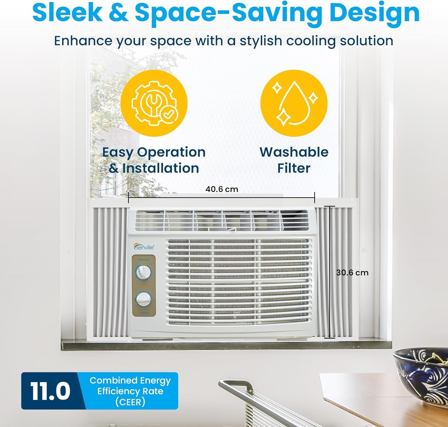 5,000 BTU Window Air Conditioner, Cools Up to 150 Sq. Ft., Easy to Use Mechan…