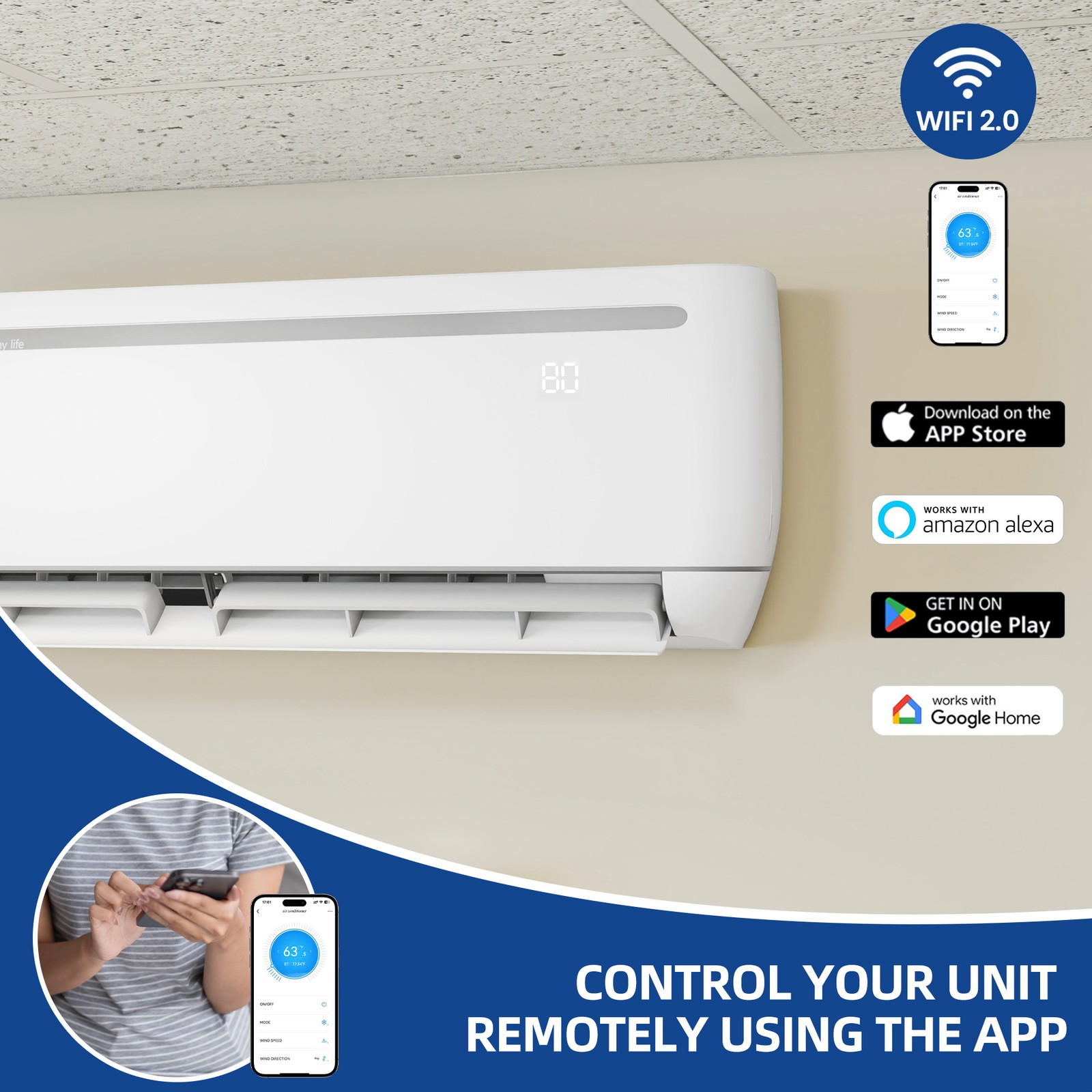 18,000 BTU Ductless Mini Split Heat Pump High Efficiency 19 SEER2 208-230V