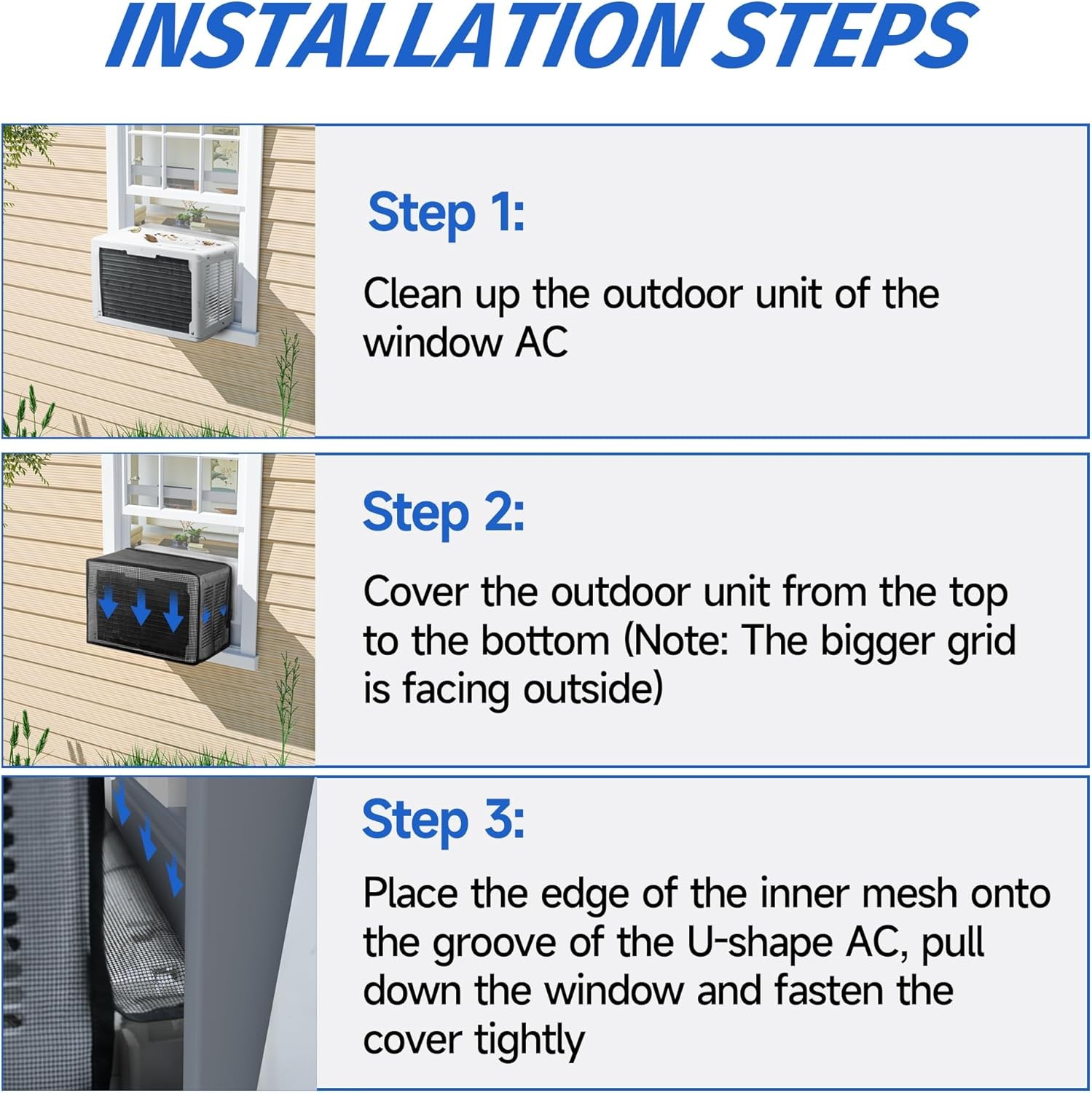 Window AC Mesh Cover 20″ W x 12.2″ D x 13.4″ H, U shaped Air Conditioner Cover S