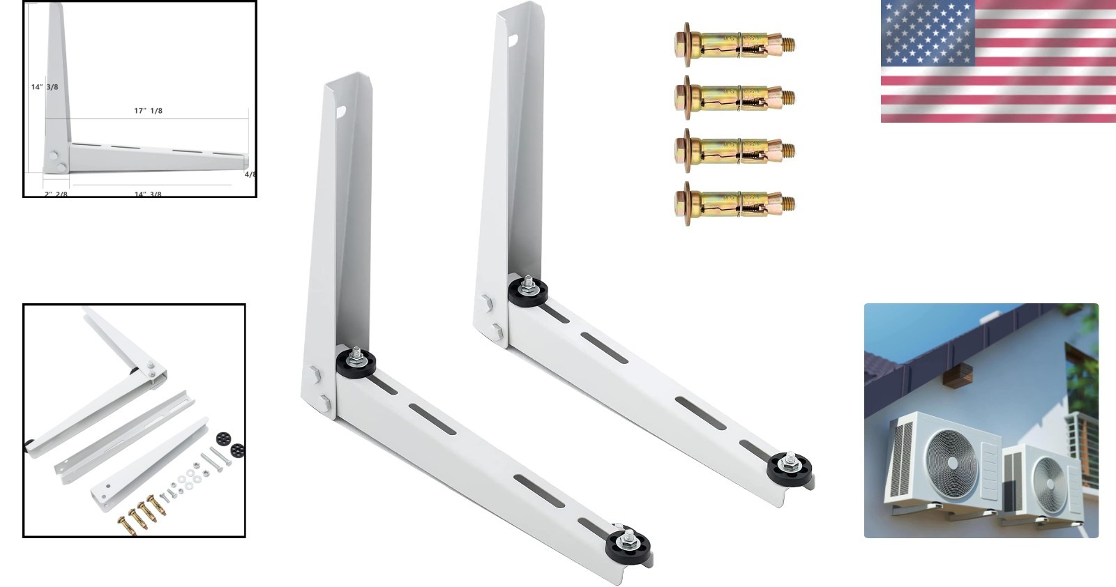 AC Mounting Bracket with Vibration Absorbers for Mini Splits 7000-15000 BTU