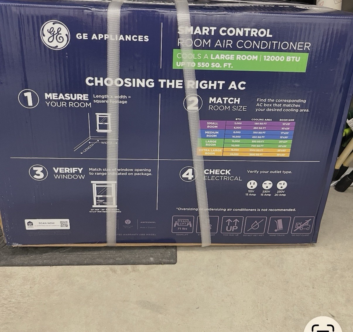 GE Smart Electronic Window Air Conditioner 12,000 BTU for Large Rooms Up to 550