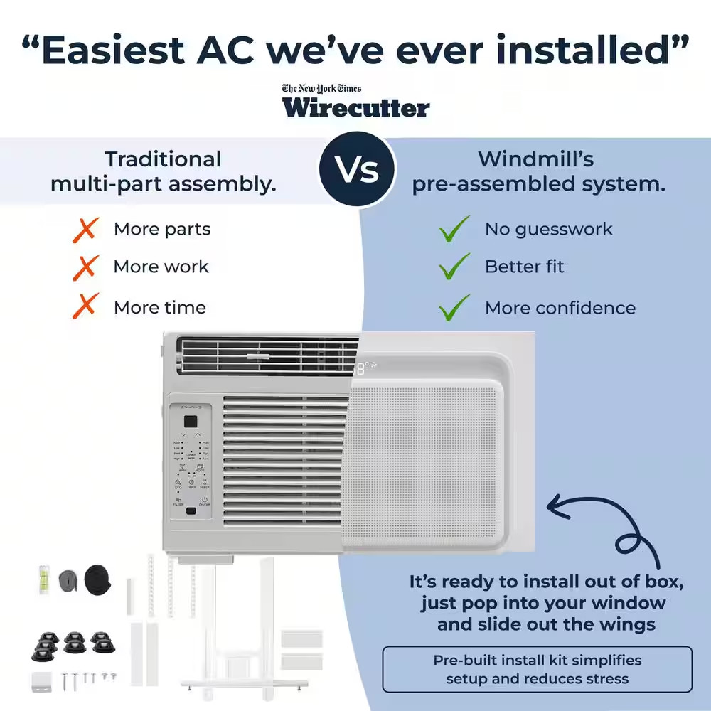 8,000 BTU 115-Volts QUIET Smart Window Air Conditioner, Wi-Fi/Remote, #1 Easiest