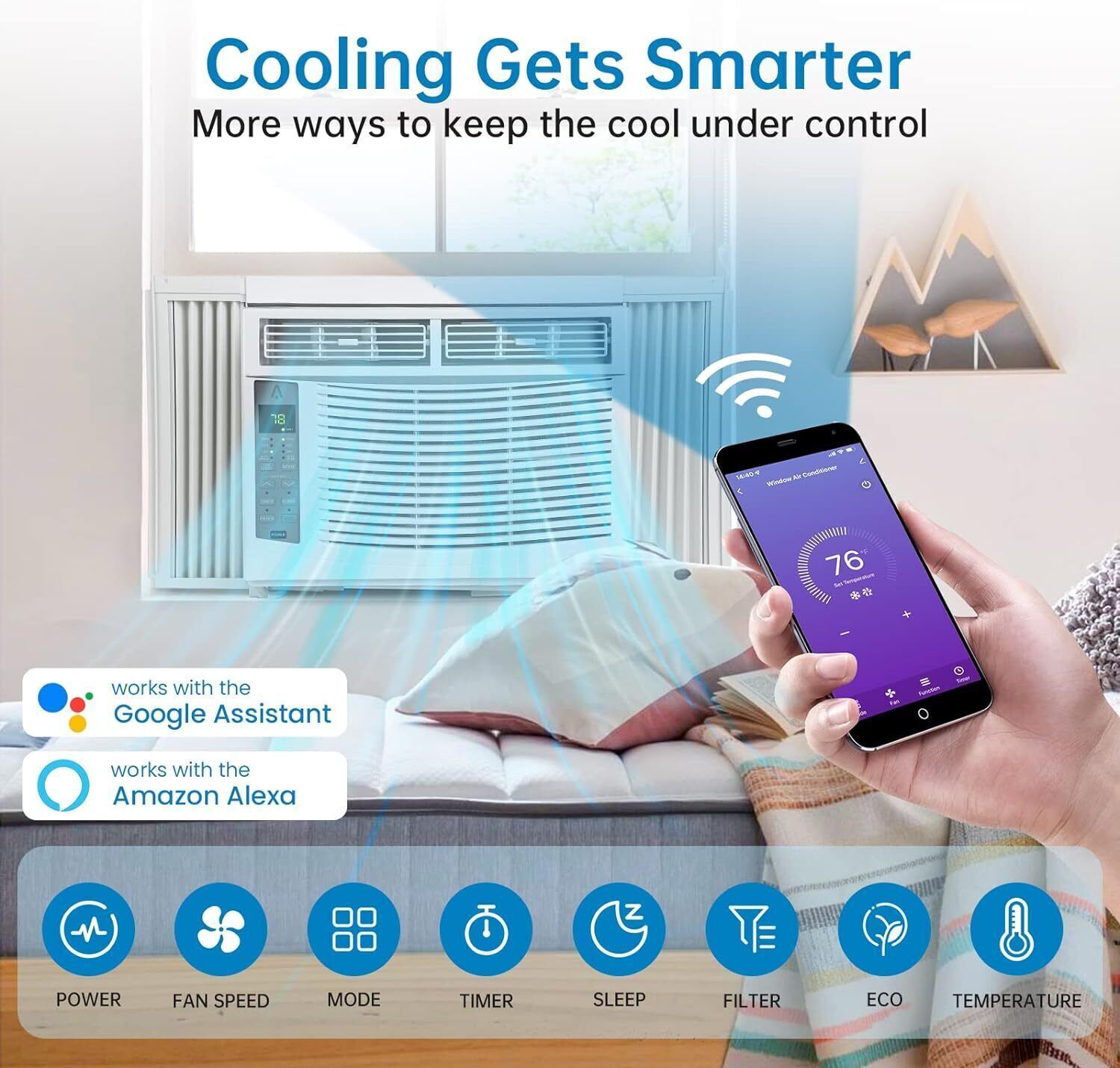 6000 BTU 115V Window Air Conditioner w/Remote Control & LED Digital Panel, Wifi