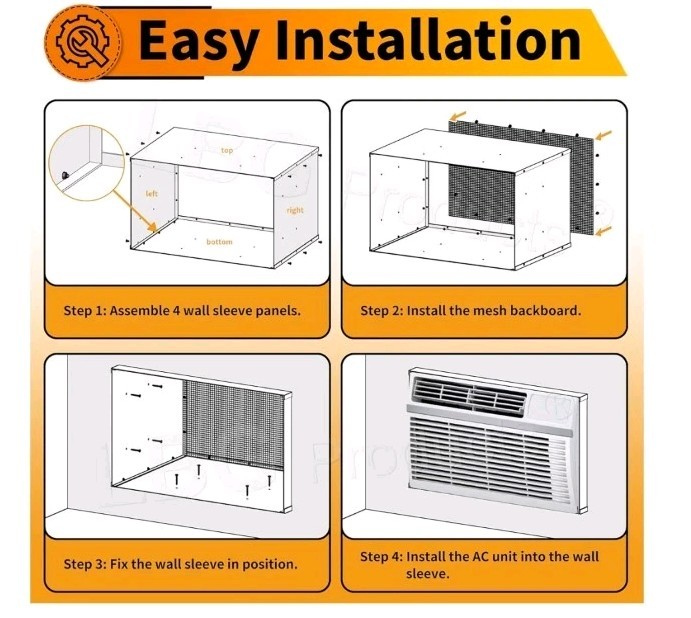 Durable Air Conditioner Wall Sleeve 26″ AC Wall Sleeve w/ Mesh Vent/Drain Hole