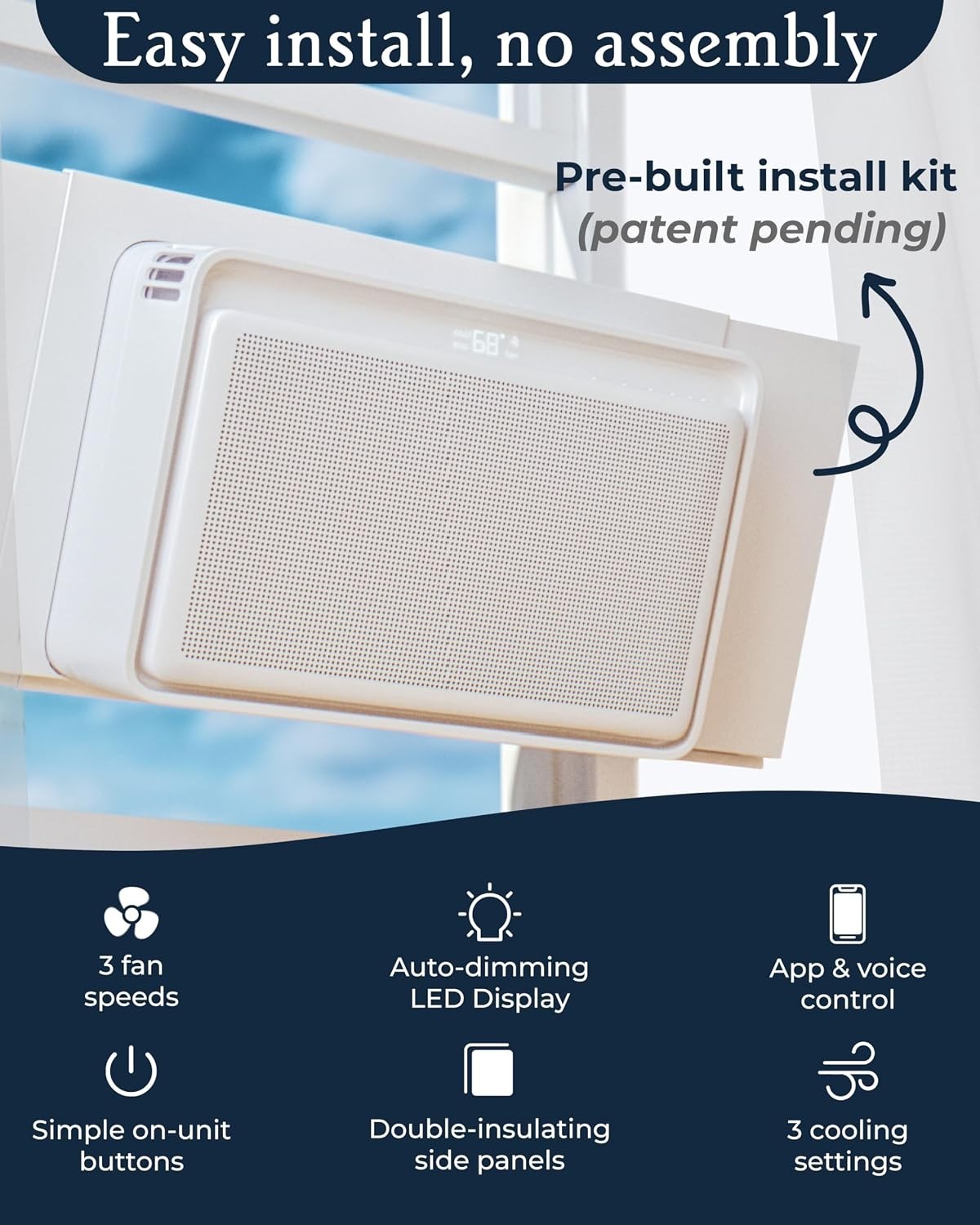 10,000 BTU Window Air Conditioner Quiet Easy Install Voice-Enabled Remote & App
