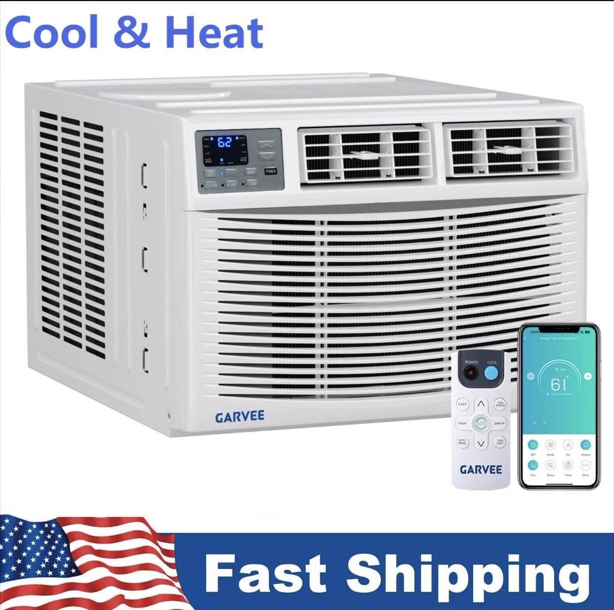 8,000 BTU Heat and Cool Window Air Conditioner w/ Wifi, Remote Control 350 sq.ft