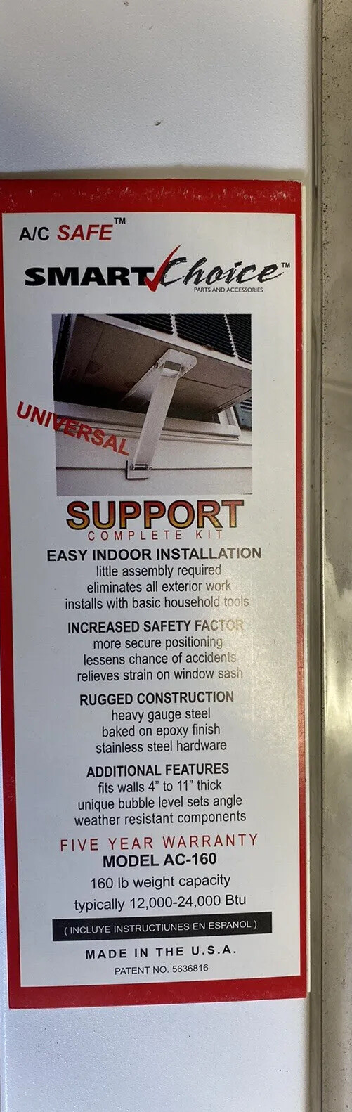 A/C Safe Window Air Conditioner Support Bracket Model AC-160