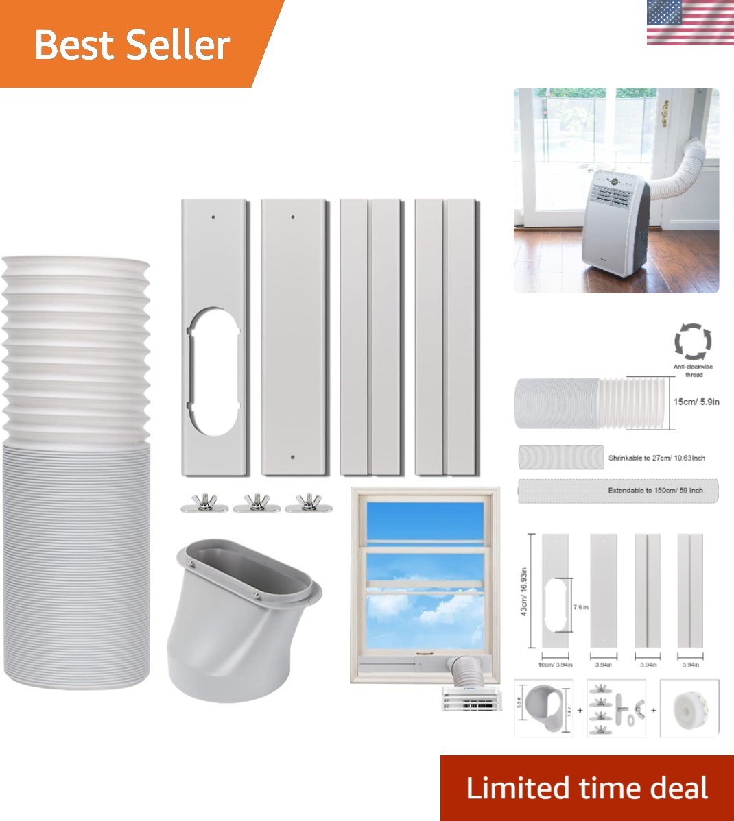59 Inch Air Conditioner Hose Kit – Fits All Portable Units Effortlessly