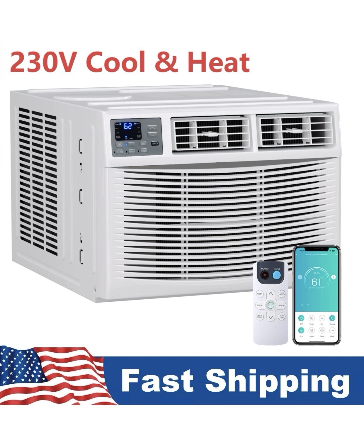 12000 BTU Window Air Conditioner with Heat Window AC WIFI Remote App Control