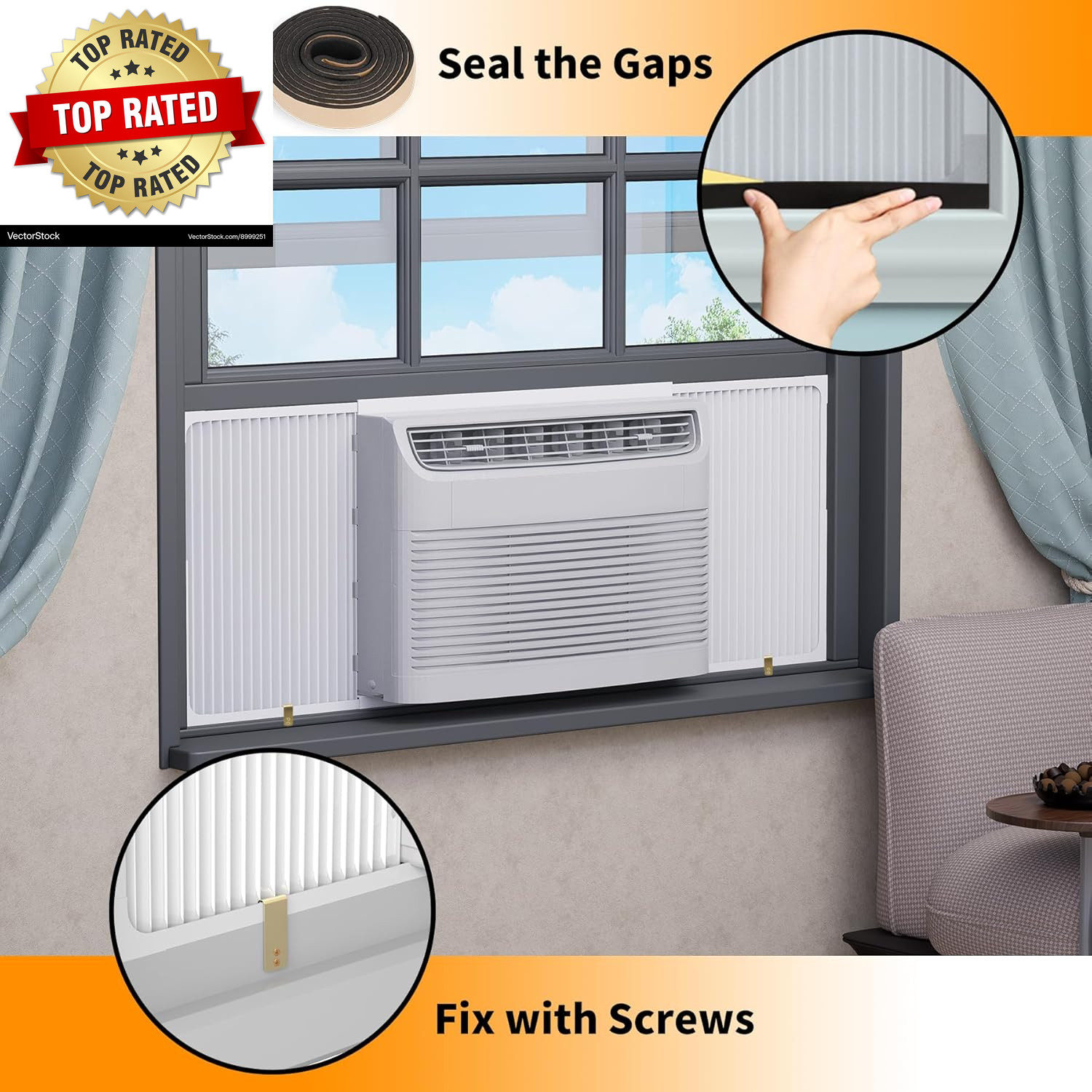 Adjustable Window Air Conditioner Side Panels and Frame Set,Extra Wide Window AC