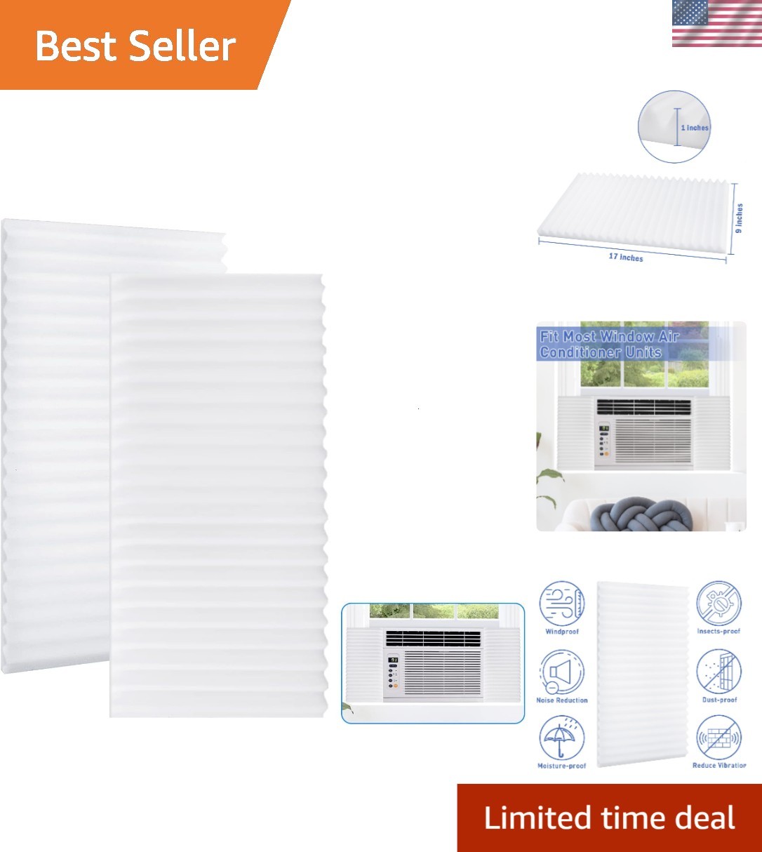 High-Quality Foam AC Insulation Panels, 17×9 in, Pack of 2 – White Solution