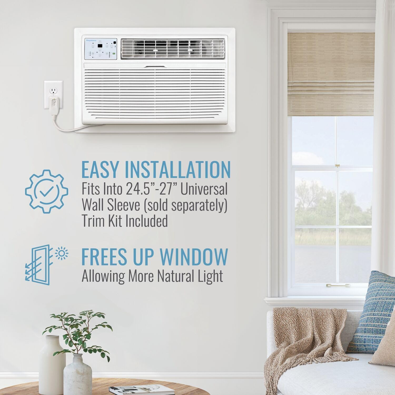 8,000 BTU Quiet Wall AC & Dehumidifier for Rooms up to 350 Sq.Ft.