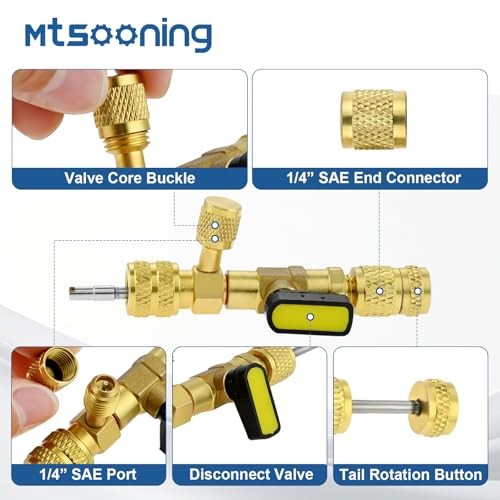 R12 R22 R410A Valve Core Remover Installer Kit, 3PCS 45° 1/4″ SAE Ball