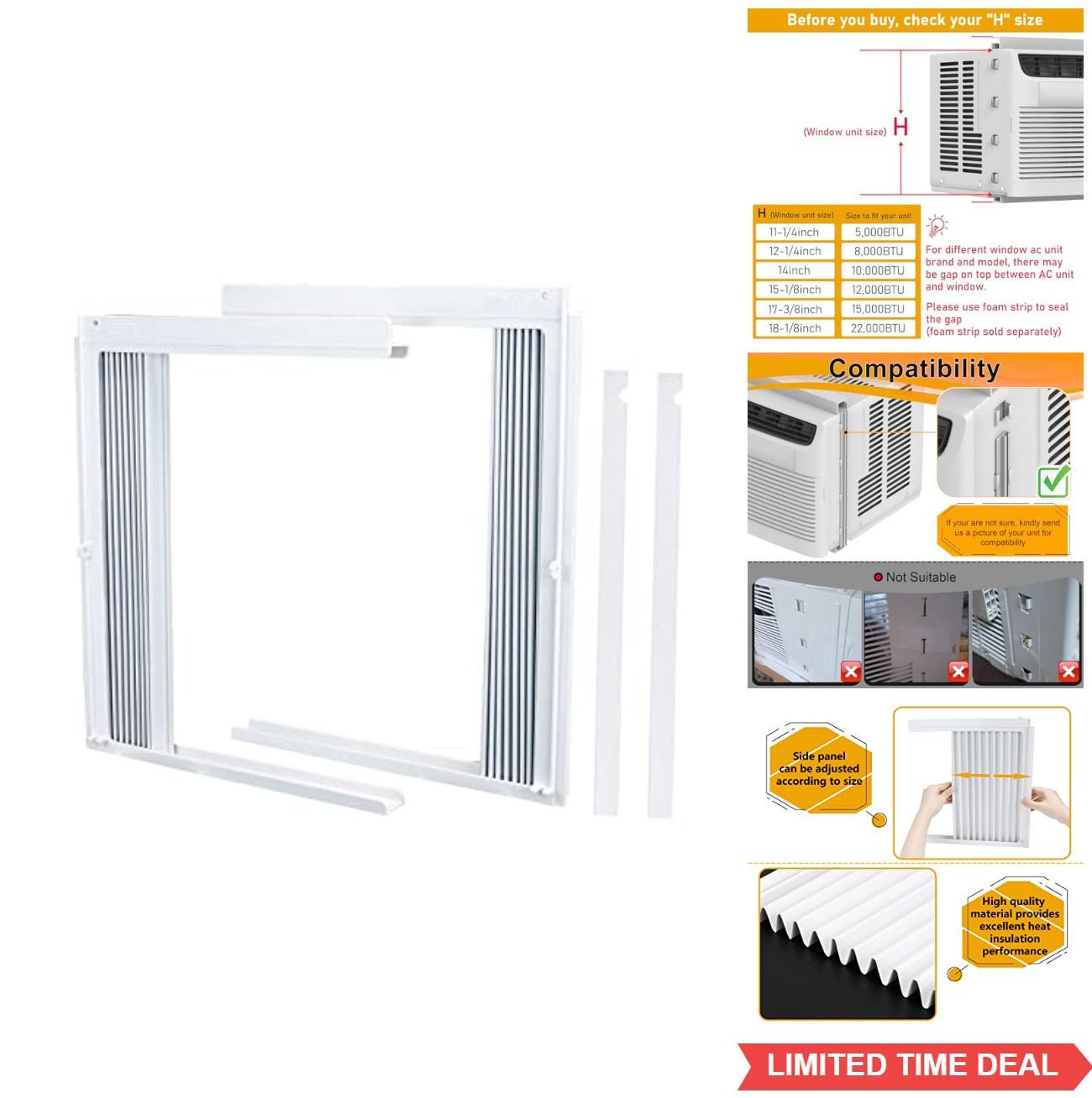 Window Air Conditioner Side Panel Frame Set 8000BTU Insulation Filler Kit Left