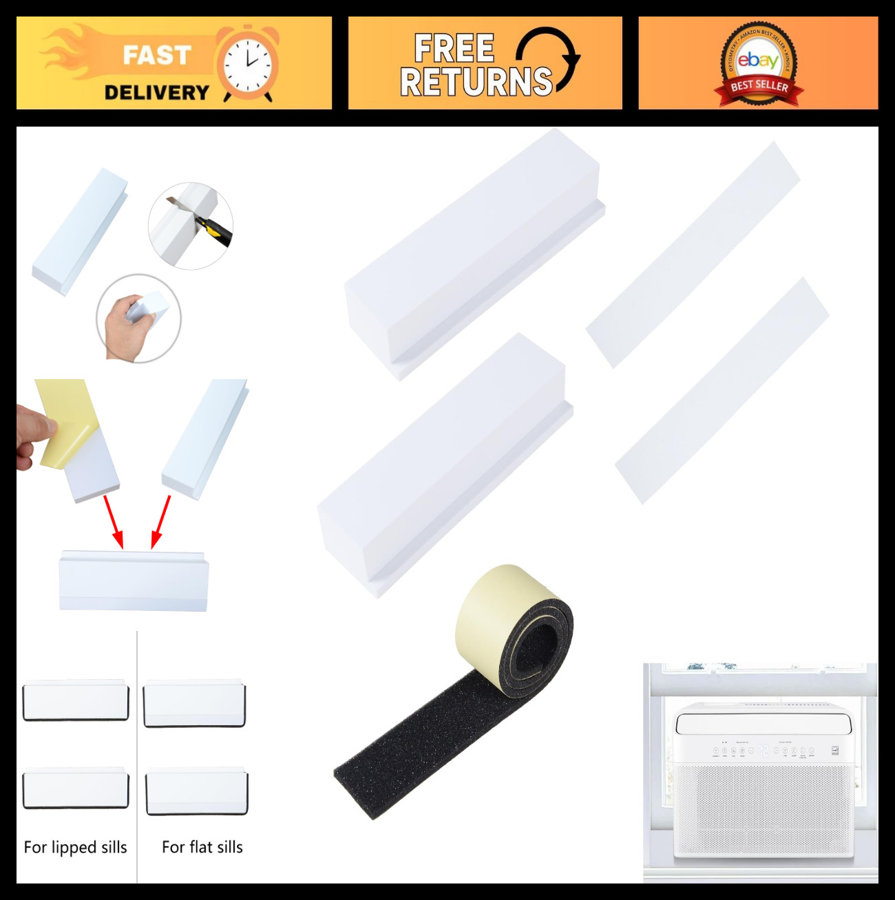 5 Pack Foam Block for U-Shaped Window AC Installation with Weather Seal Strip