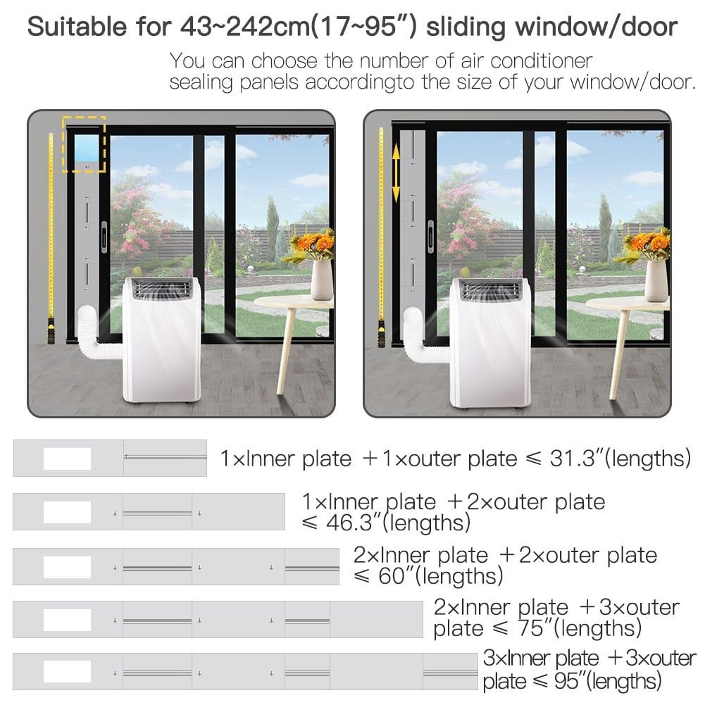 95″ Sliding Door AC Vent Kit – 5.1″ Hose, Screen Net, Weather Stripping, Univers
