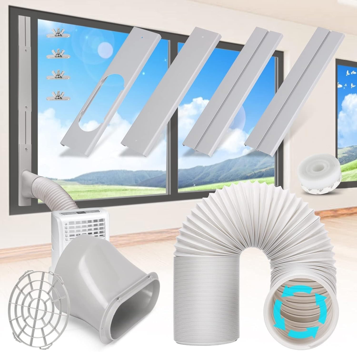 Portable AC Window Vent Kit with 5.9″ Exhaust Hose Adjustable Universal Air C…