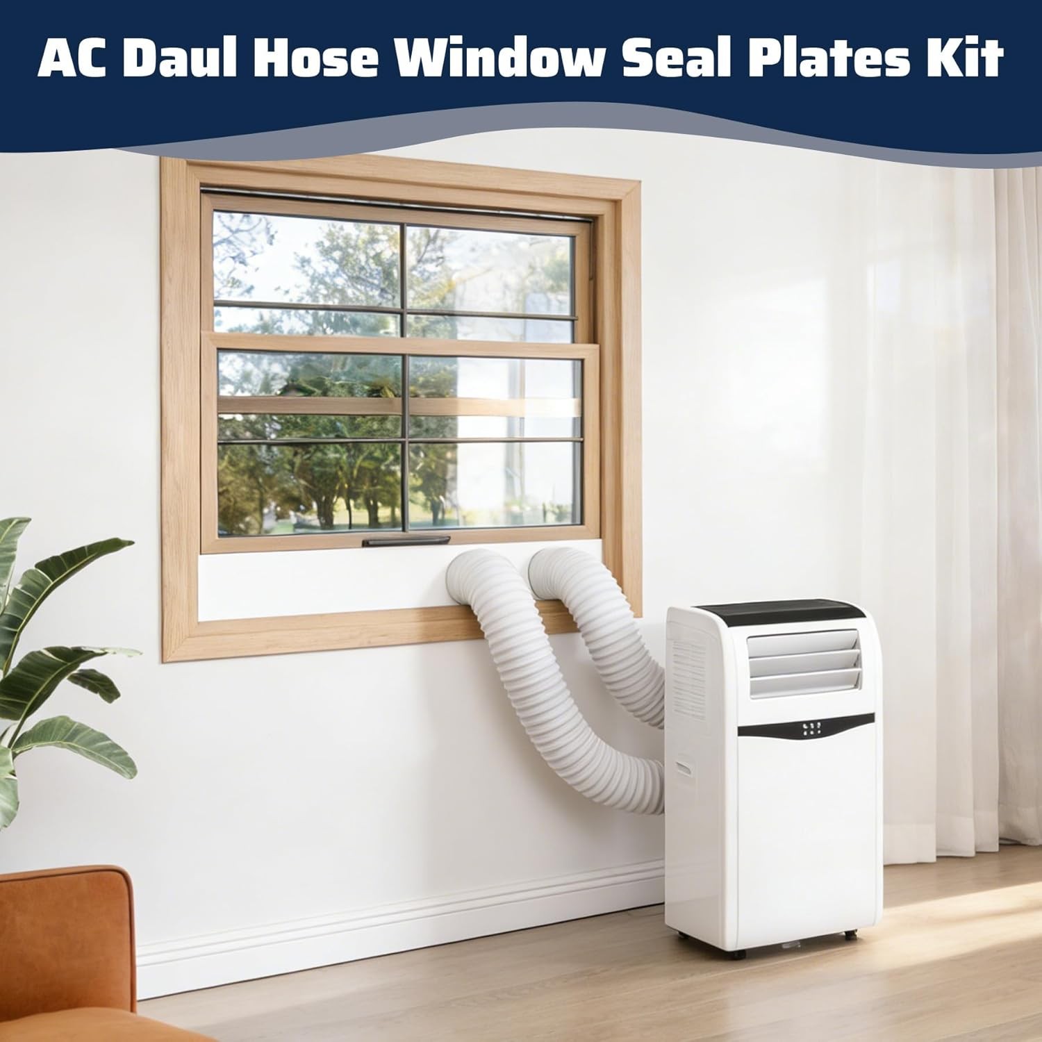Portable Air Conditioner Window Kit, AC Daul Hose Window Seal Plates Kit for Dua