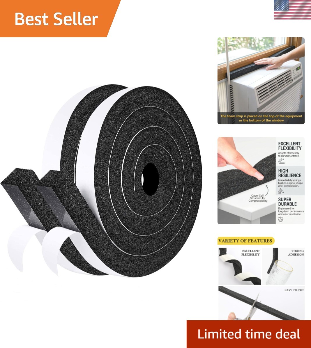 1-Inch Neoprene Foam Window Seal Kit – 13FT Weather Stripping for AC Units