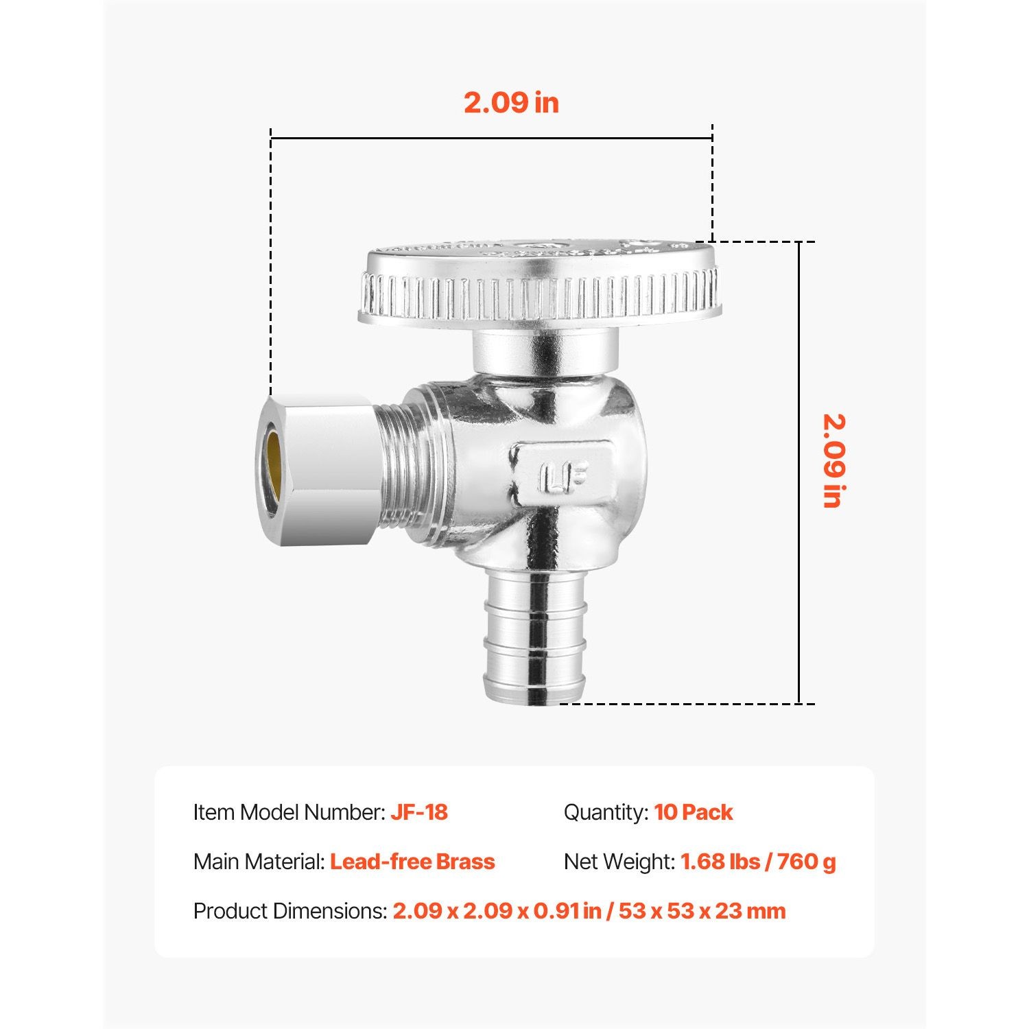 10 Pack Angle Stop Valve, Water Shut Off Valve 1/ 2″ PEX x 3/ 8″ OD Compression
