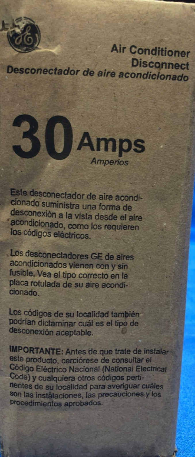 GE 30 Amp Fusible Air Conditioner Disconnect – 120/240V Outdoor – Used -TFN30RCP