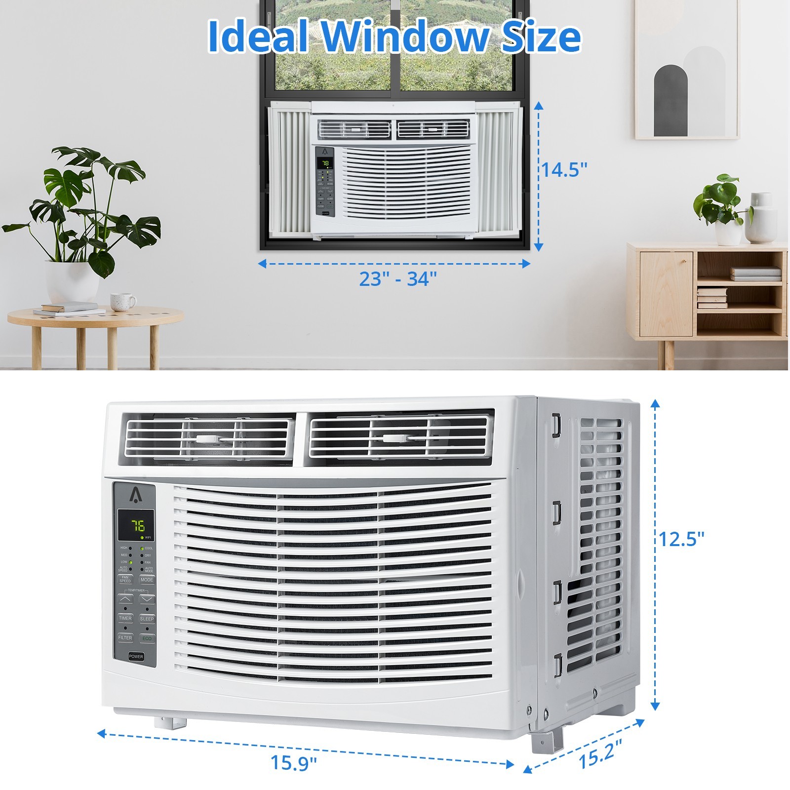 6000 BTU 250 Sq. Ft. Window Air Conditioner Quiet Window AC Unit w/ Remote 115V