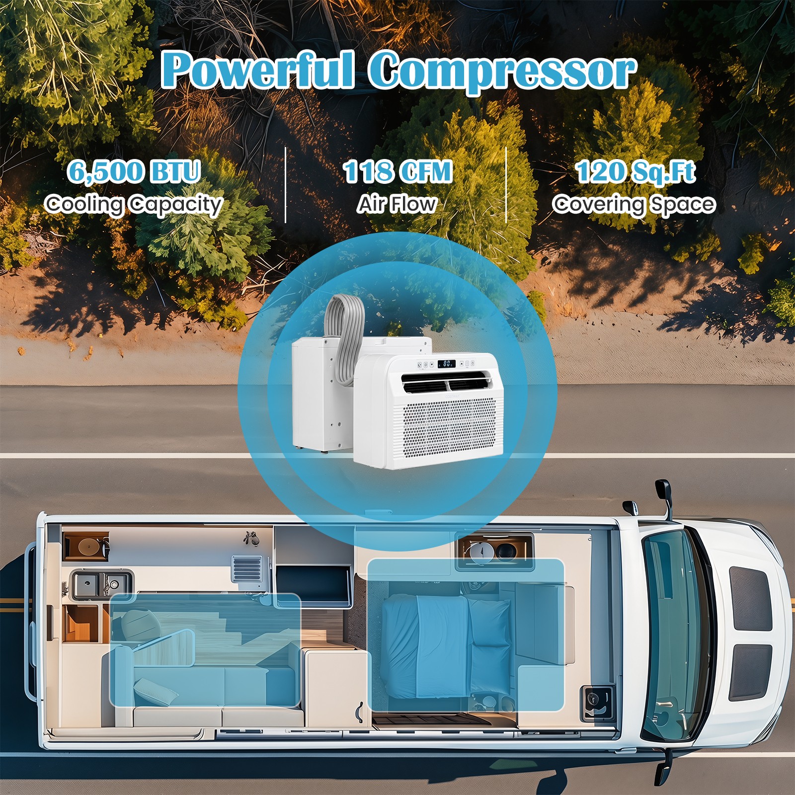 RV Window Air Conditioner, 6500 BTU Window AC Unit w/ WiFi APP Voice Control